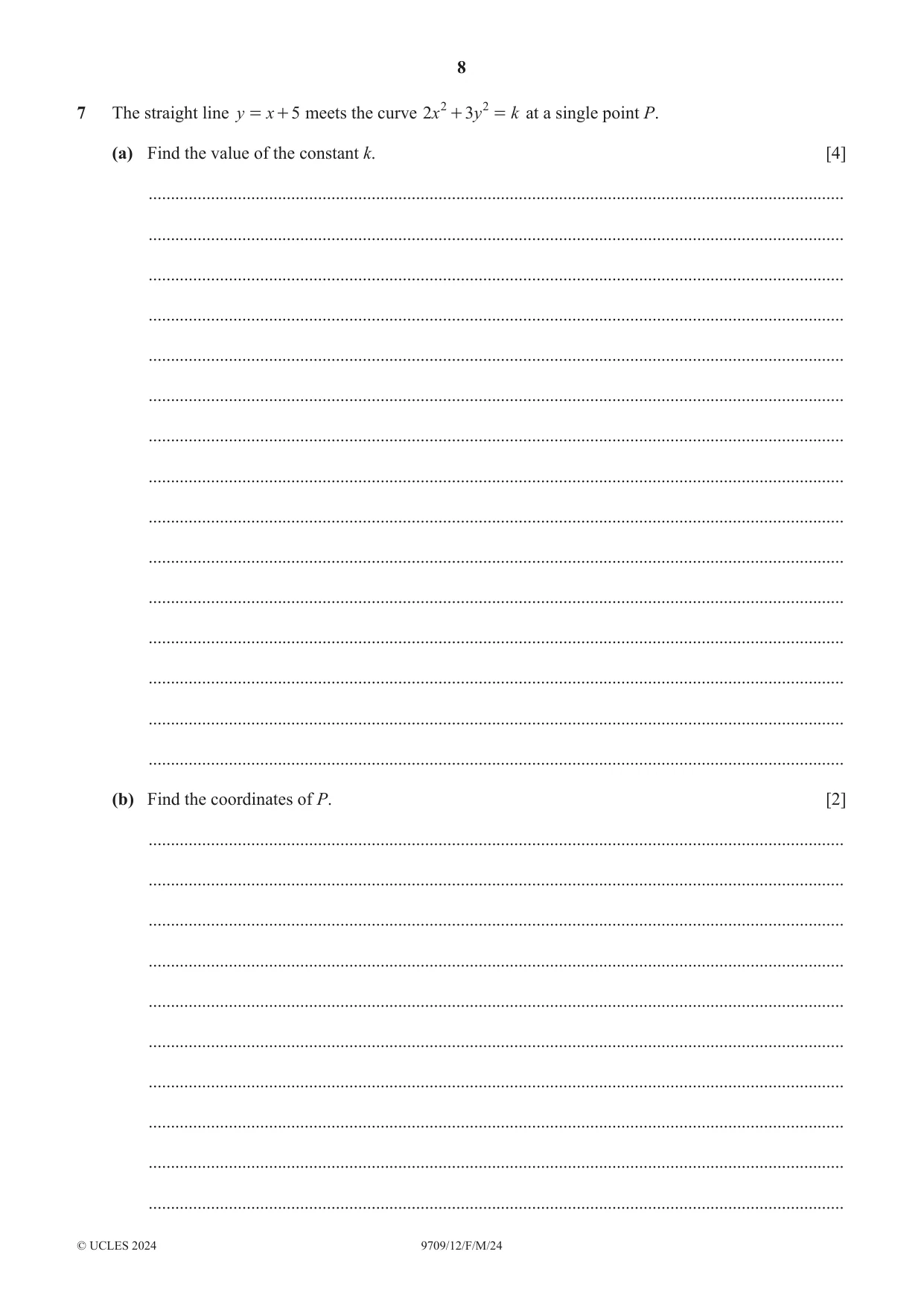 Cambridge A Level Mathematics 9709 2024 Feb/March Paper 1 · Variant 2 question paper, page 8 of 16