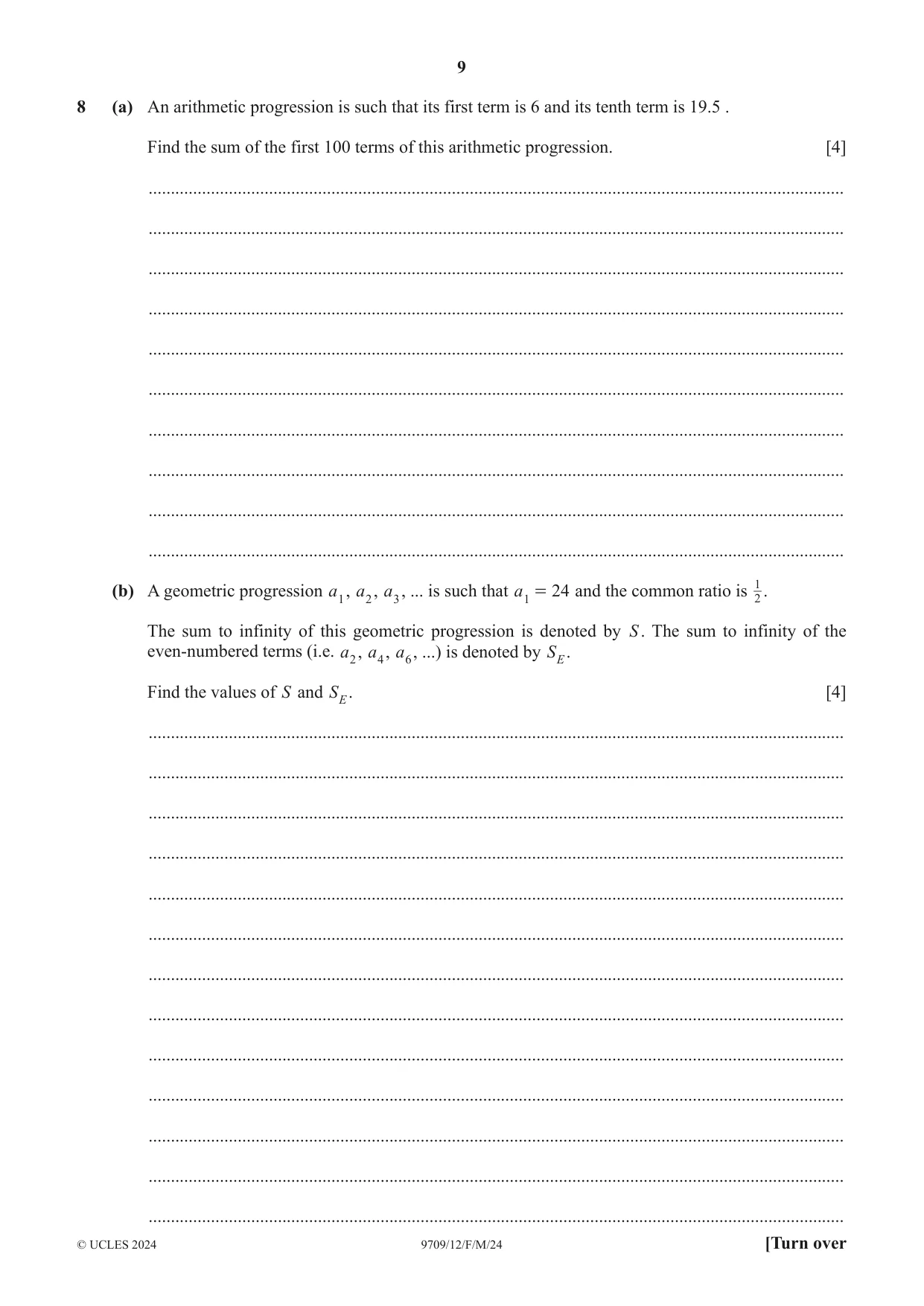 Cambridge A Level Mathematics 9709 2024 Feb/March Paper 1 · Variant 2 question paper, page 9 of 16