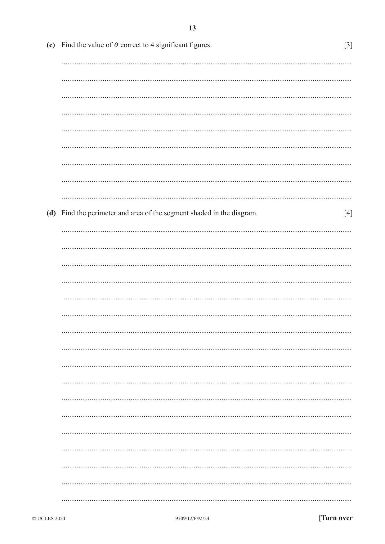 Cambridge A Level Mathematics 9709 2024 Feb/March Paper 1 · Variant 2 question paper, page 13 of 16