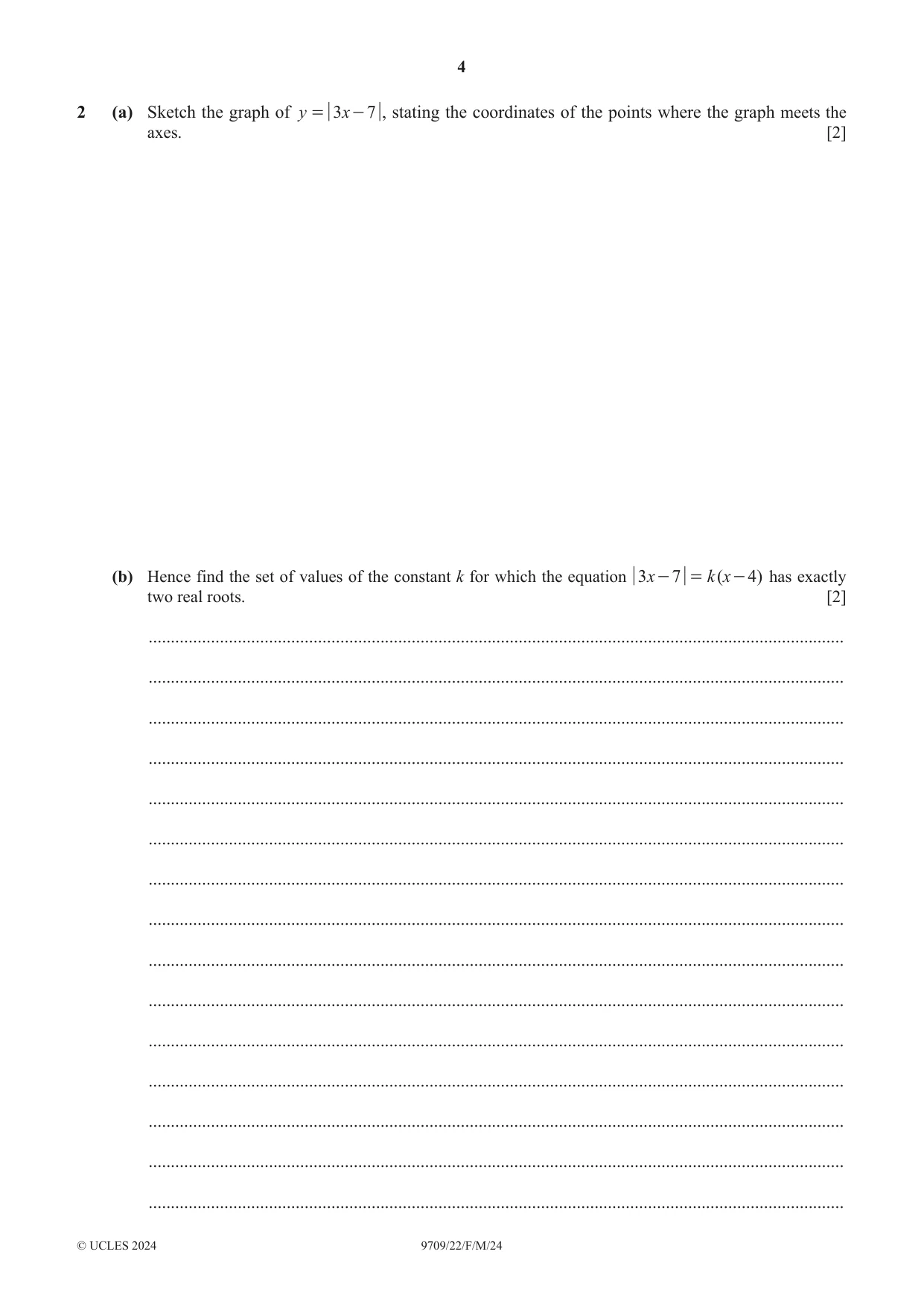 Cambridge A Level Mathematics 9709 2024 Feb/March Paper 2 · Variant 2 question paper, page 4 of 16