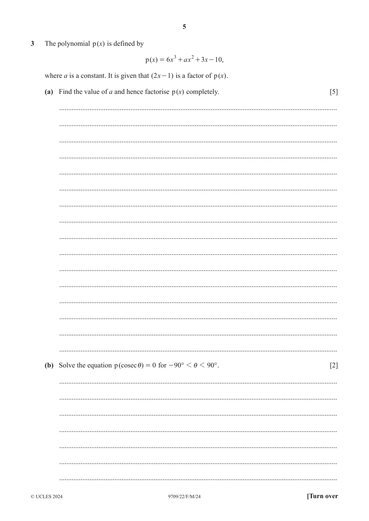 Cambridge A Level Mathematics 9709 2024 Feb/March Paper 2 · Variant 2 question paper, page 5 of 16