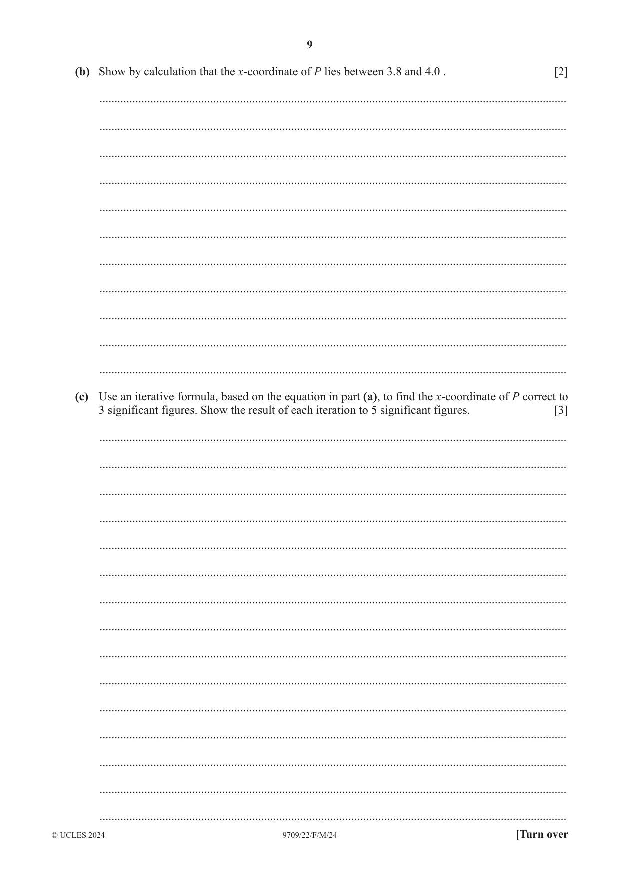 Cambridge A Level Mathematics 9709 2024 Feb/March Paper 2 · Variant 2 question paper, page 9 of 16