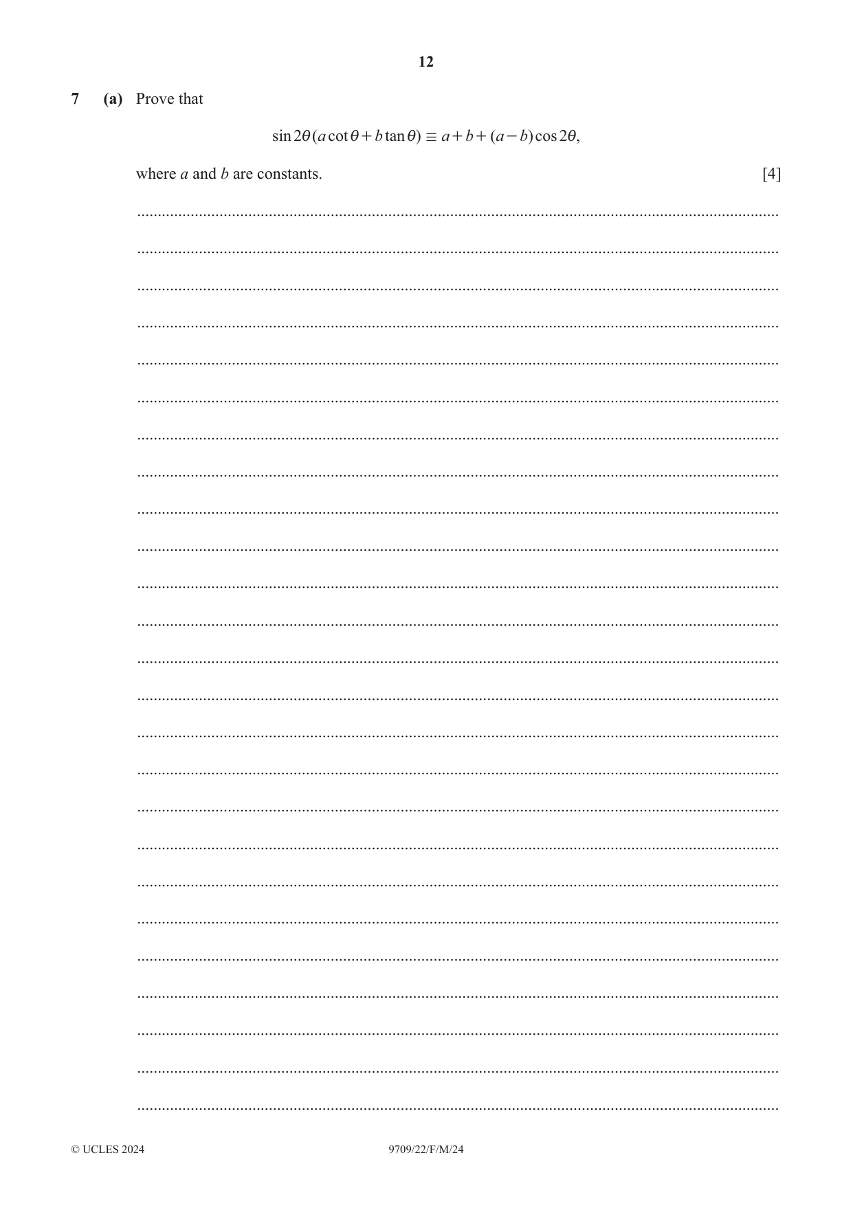 Cambridge A Level Mathematics 9709 2024 Feb/March Paper 2 · Variant 2 question paper, page 12 of 16