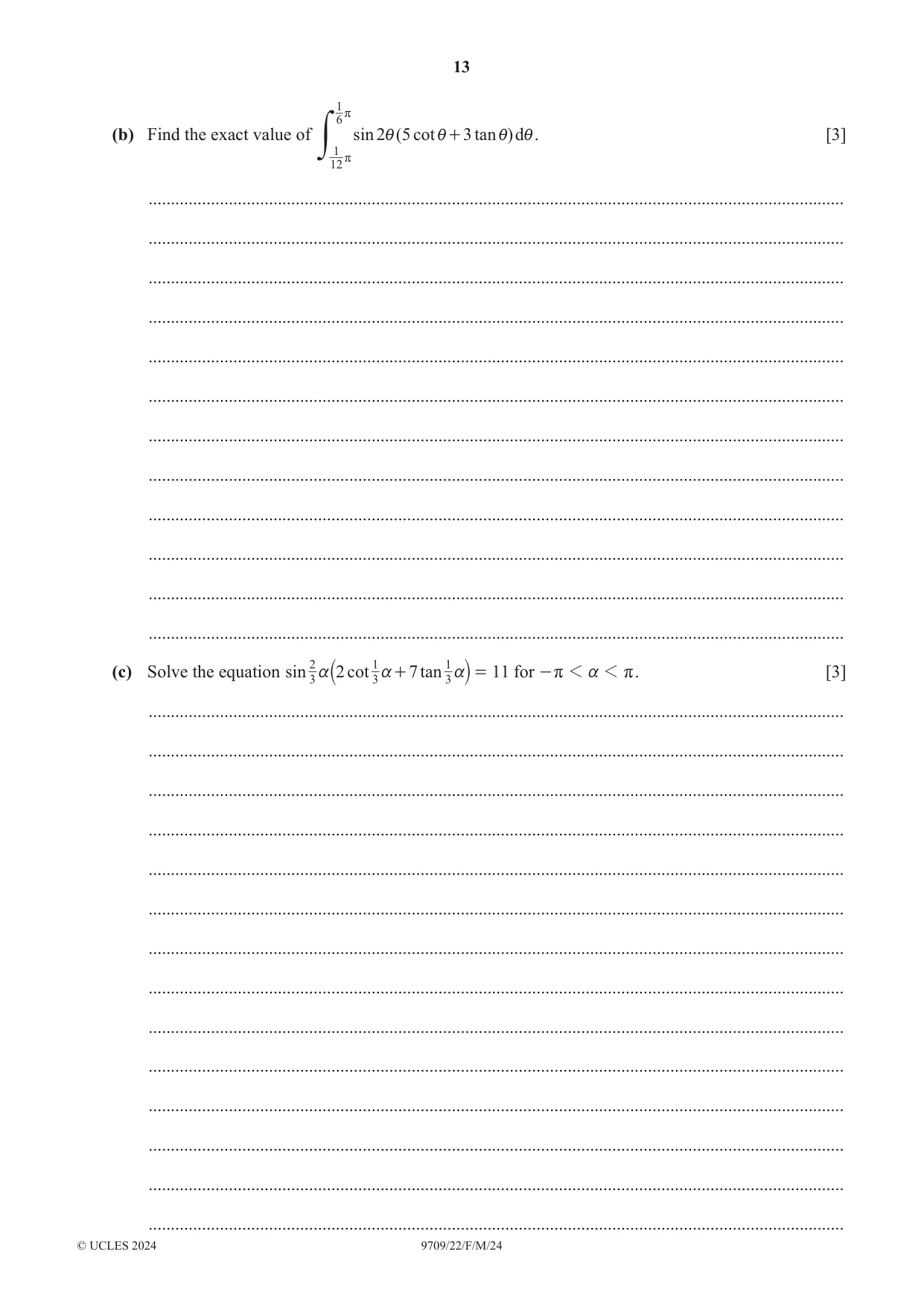 Cambridge A Level Mathematics 9709 2024 Feb/March Paper 2 · Variant 2 question paper, page 13 of 16