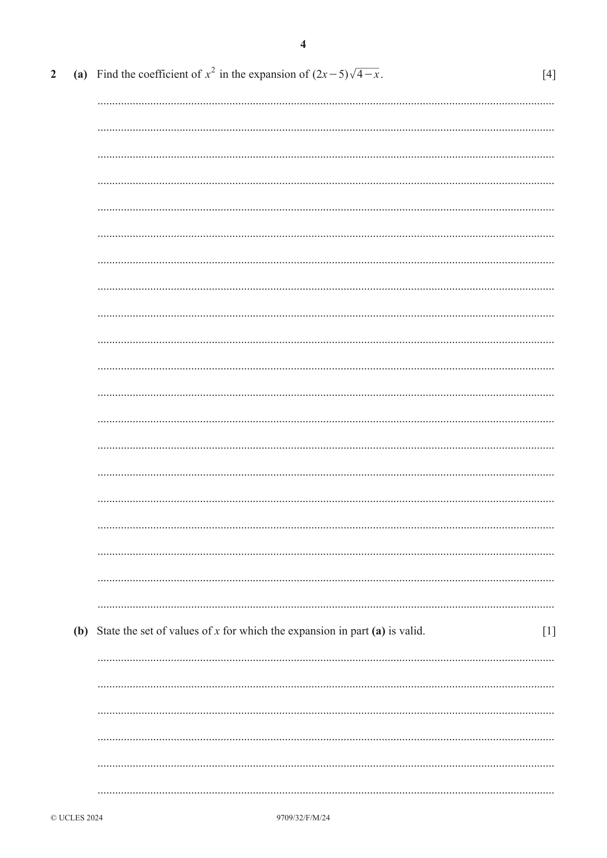 Cambridge A Level Mathematics 9709 2024 Feb/March Paper 3 · Variant 2 question paper, page 4 of 20