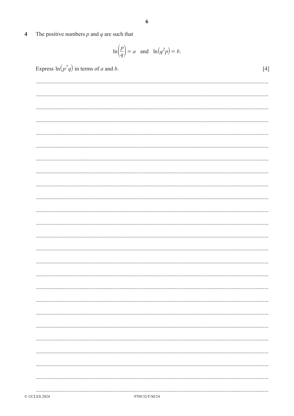 Cambridge A Level Mathematics 9709 2024 Feb/March Paper 3 · Variant 2 question paper, page 6 of 20