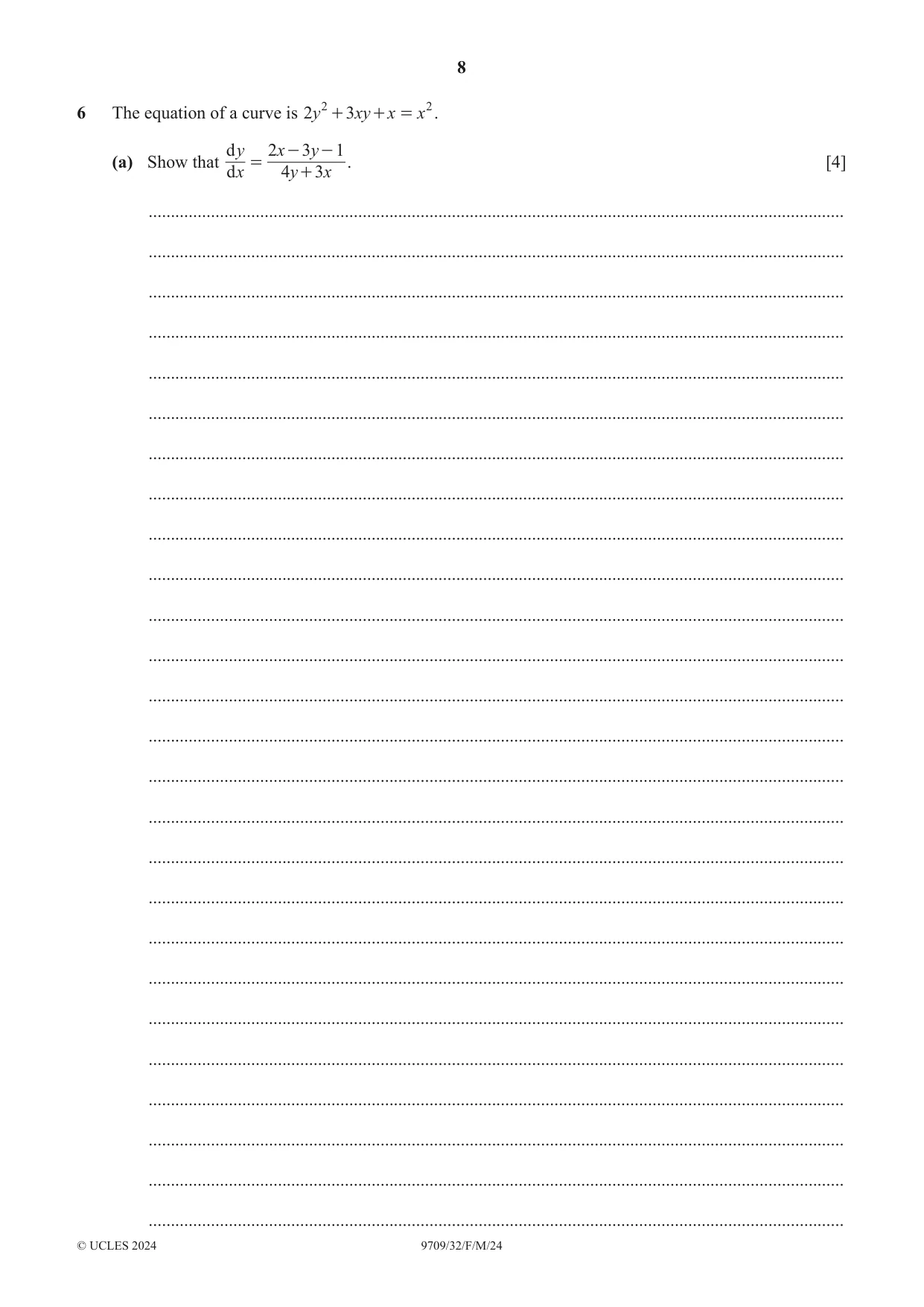Cambridge A Level Mathematics 9709 2024 Feb/March Paper 3 · Variant 2 question paper, page 8 of 20