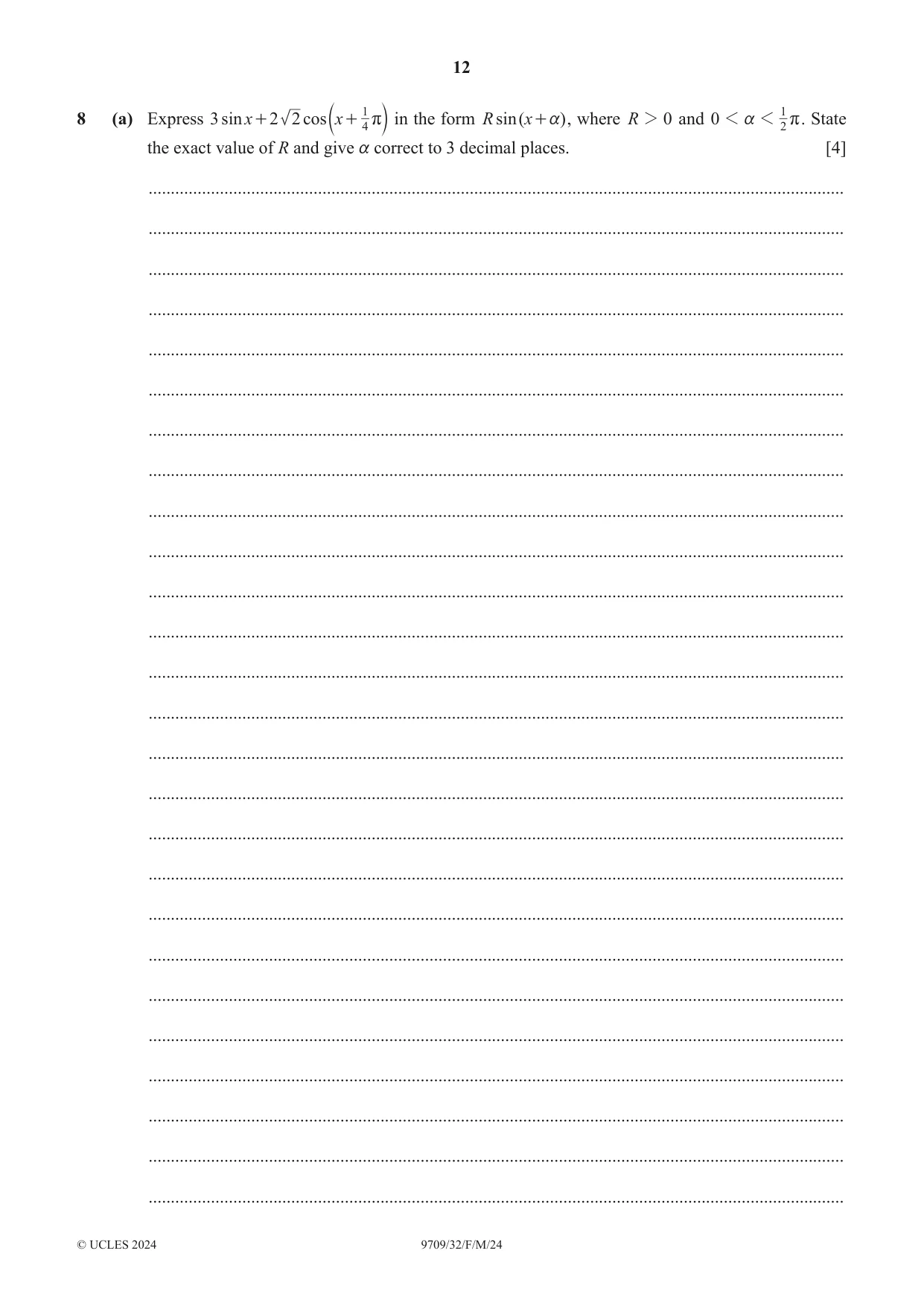 Cambridge A Level Mathematics 9709 2024 Feb/March Paper 3 · Variant 2 question paper, page 12 of 20