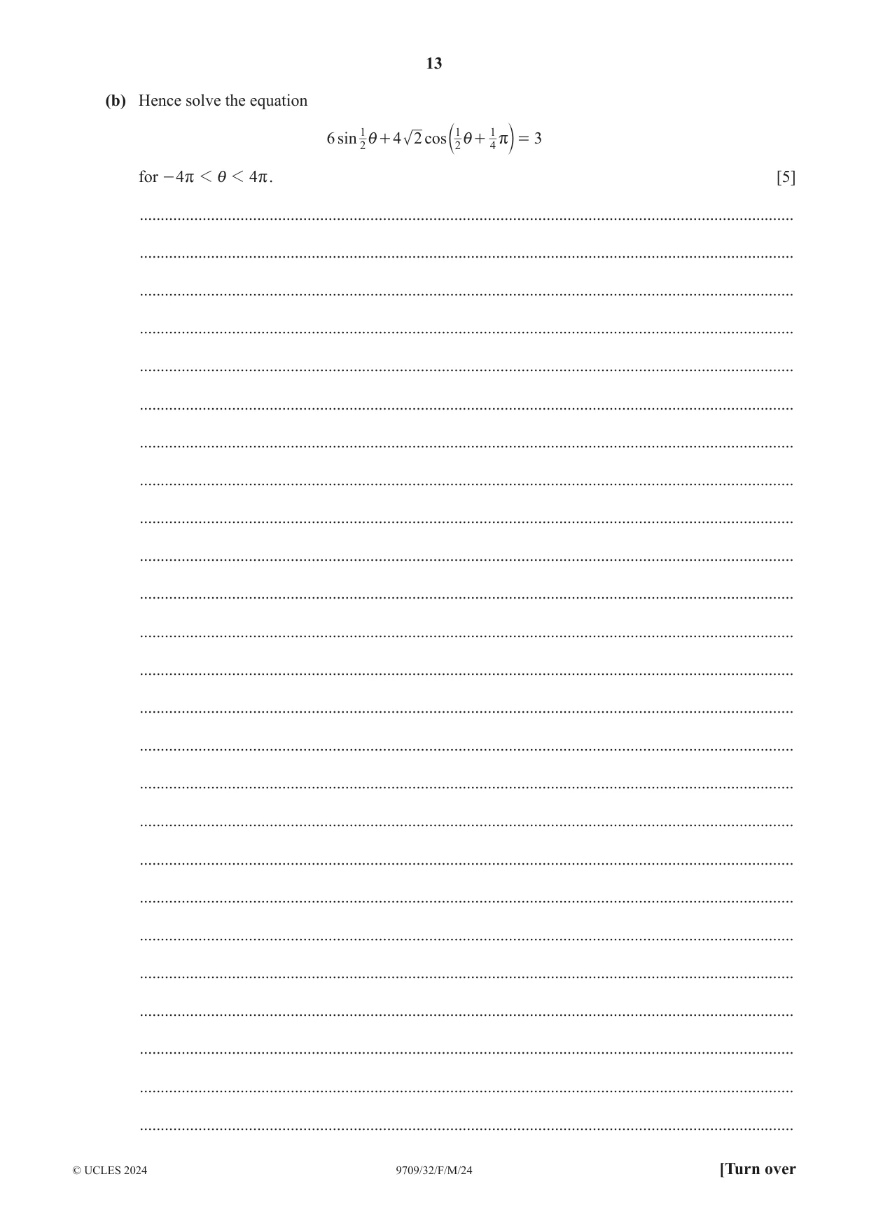 Cambridge A Level Mathematics 9709 2024 Feb/March Paper 3 · Variant 2 question paper, page 13 of 20