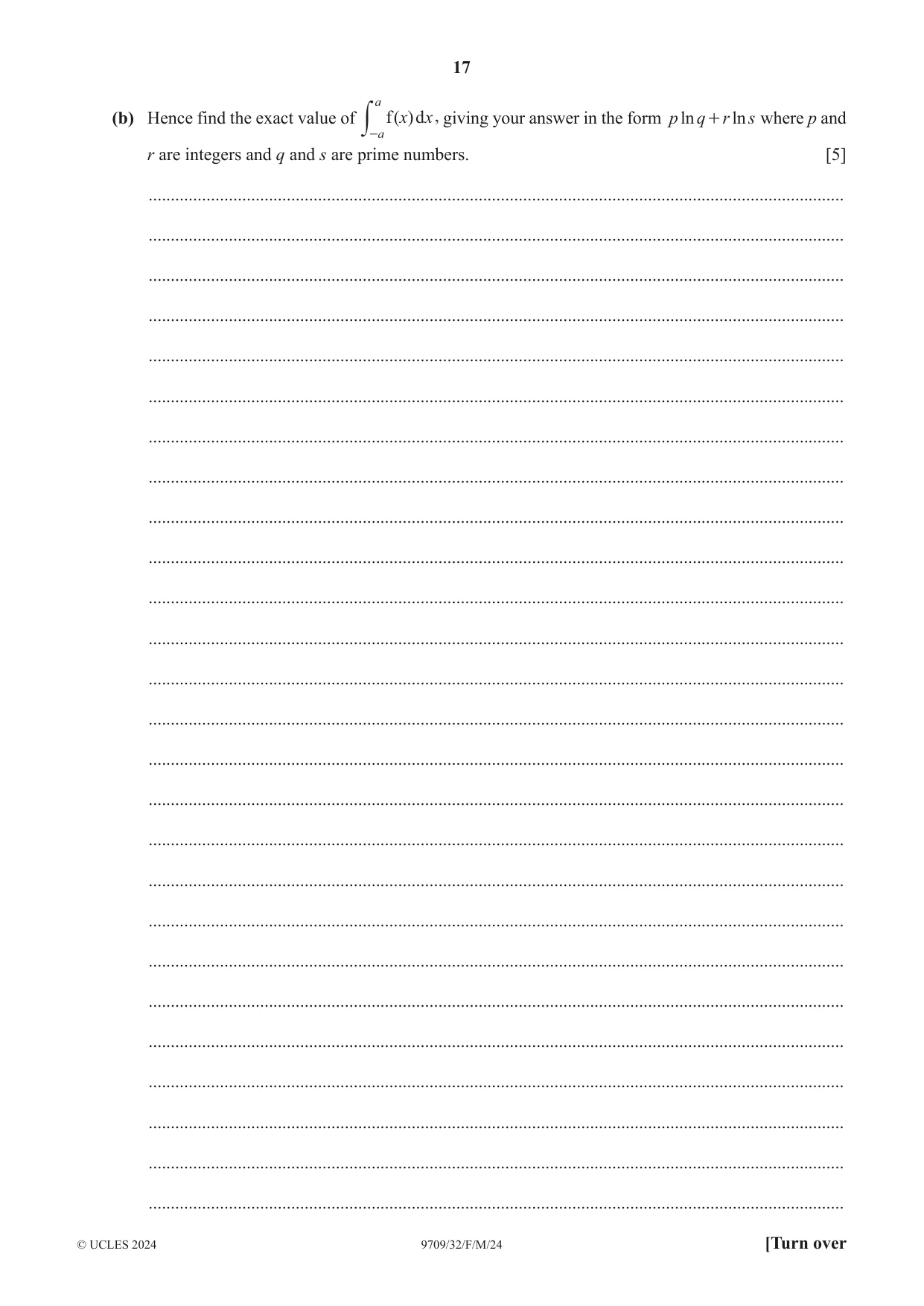 Cambridge A Level Mathematics 9709 2024 Feb/March Paper 3 · Variant 2 question paper, page 17 of 20