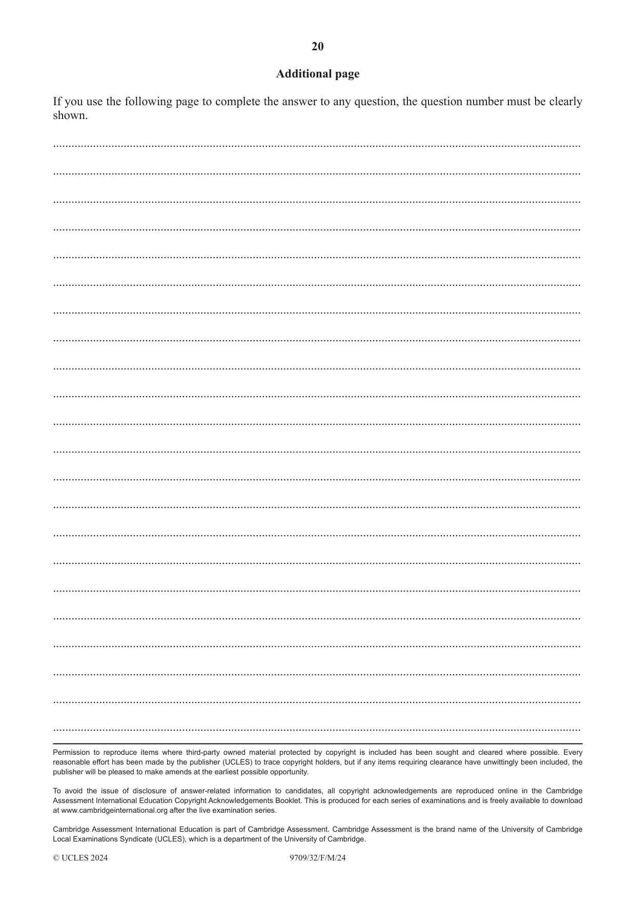 Cambridge A Level Mathematics 9709 2024 Feb/March Paper 3 · Variant 2 question paper, page 20 of 20