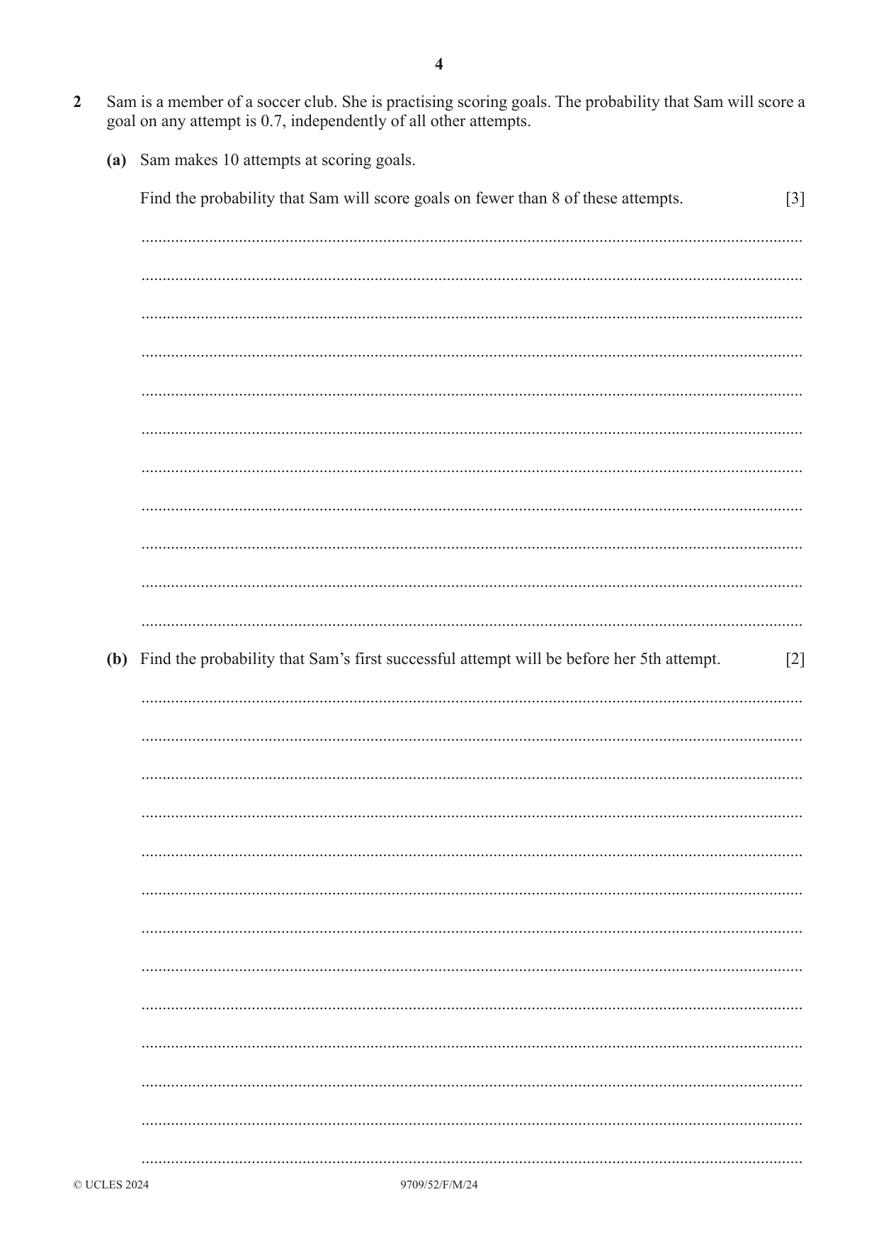 Cambridge A Level Mathematics 9709 2024 Feb/March Paper 5 · Variant 2 question paper, page 4 of 16