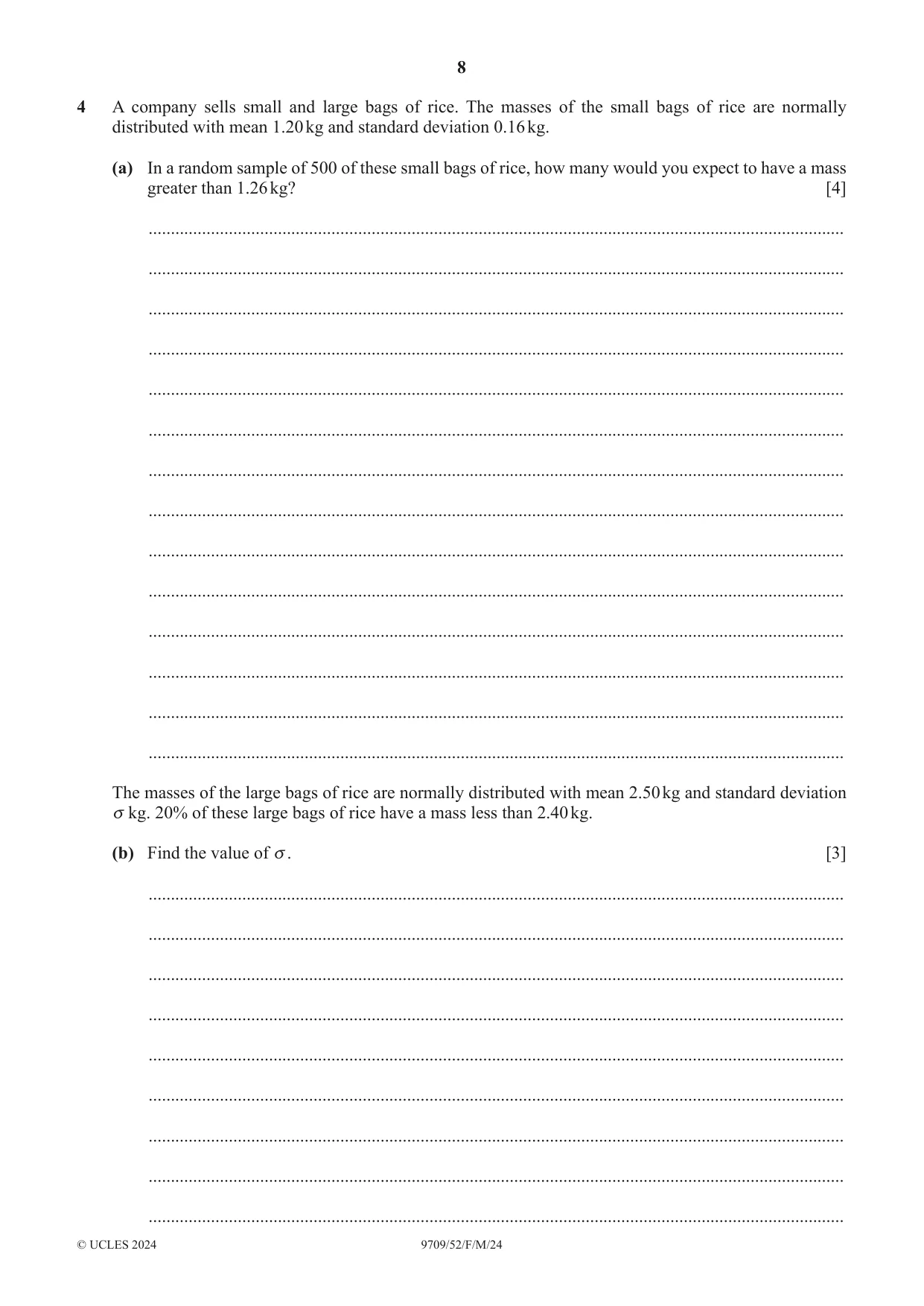 Cambridge A Level Mathematics 9709 2024 Feb/March Paper 5 · Variant 2 question paper, page 8 of 16