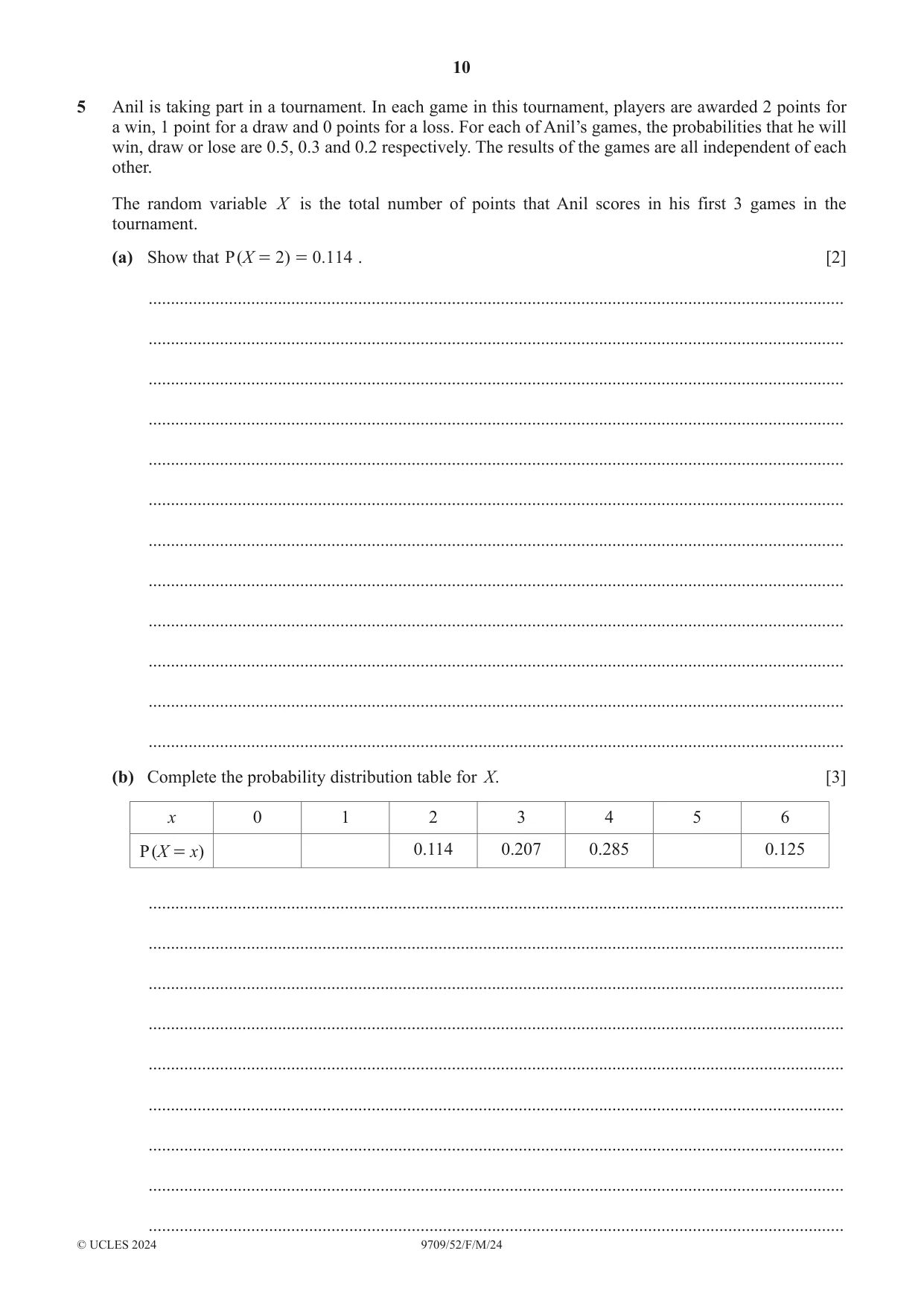 Cambridge A Level Mathematics 9709 2024 Feb/March Paper 5 · Variant 2 question paper, page 10 of 16