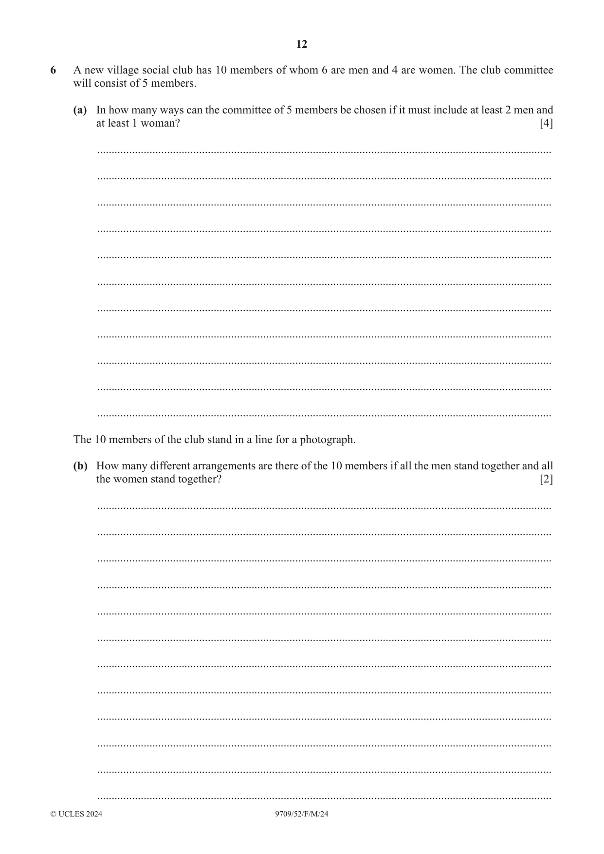 Cambridge A Level Mathematics 9709 2024 Feb/March Paper 5 · Variant 2 question paper, page 12 of 16
