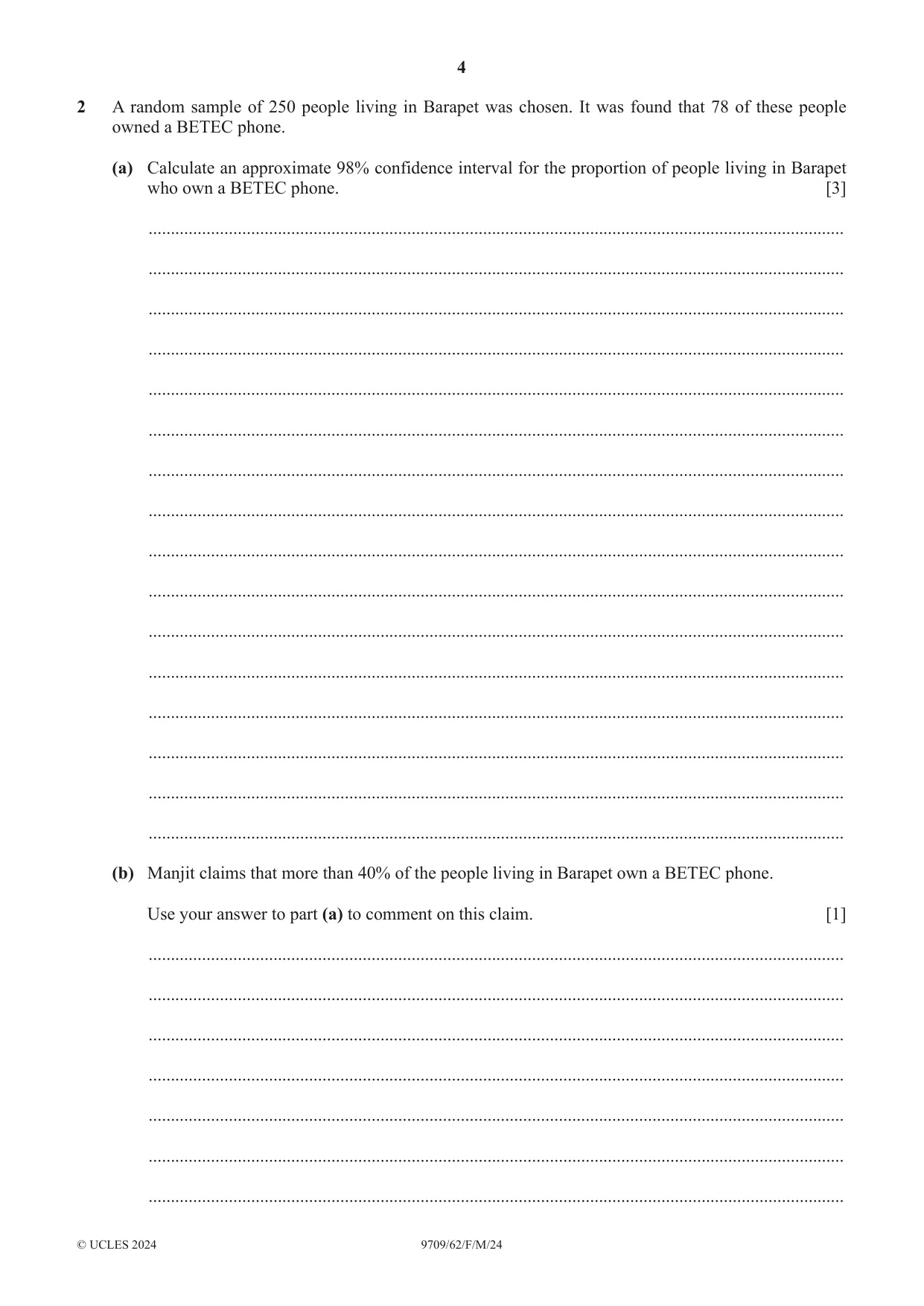 Cambridge A Level Mathematics 9709 2024 Feb/March Paper 6 · Variant 2 question paper, page 4 of 16