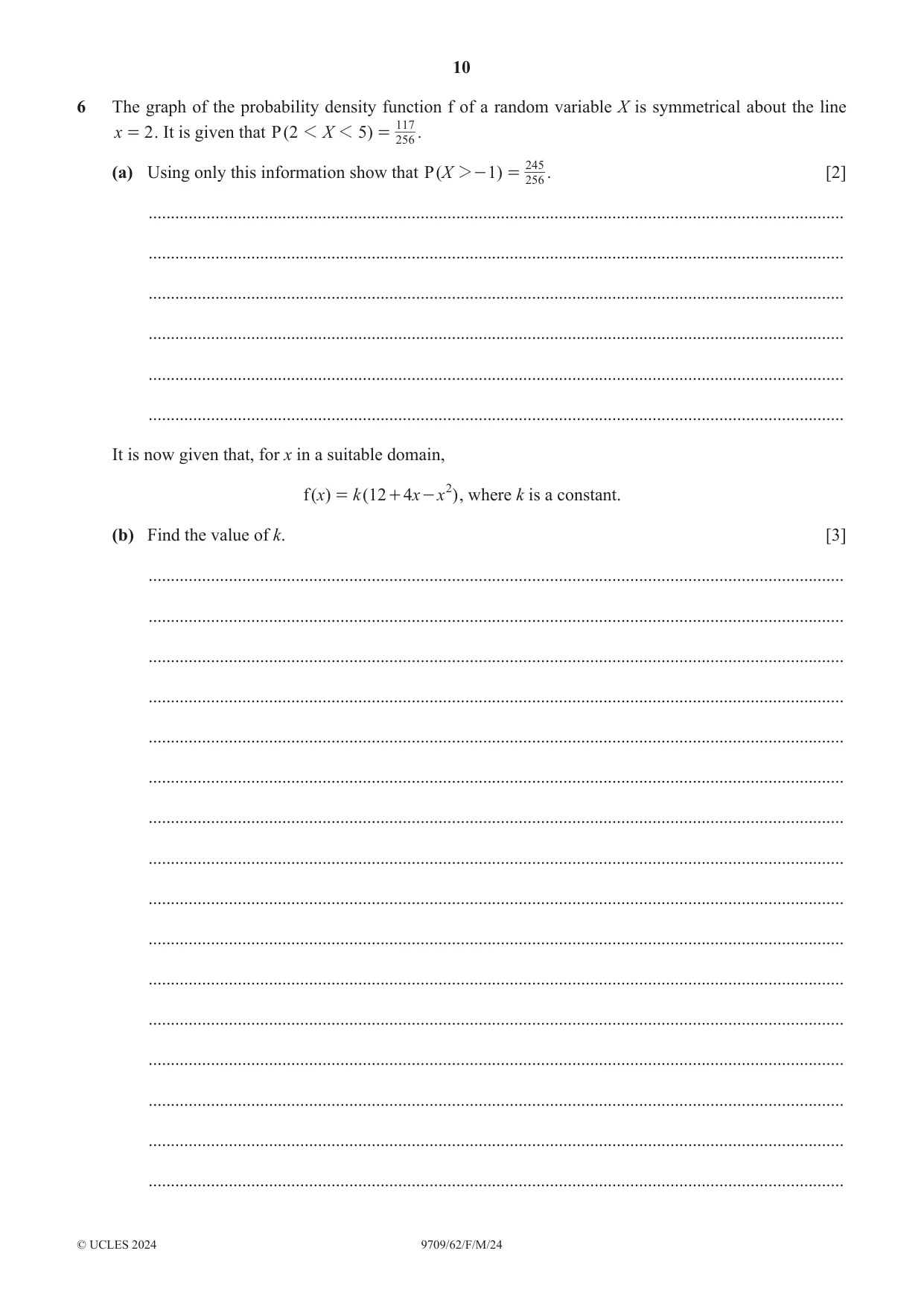 Cambridge A Level Mathematics 9709 2024 Feb/March Paper 6 · Variant 2 question paper, page 10 of 16