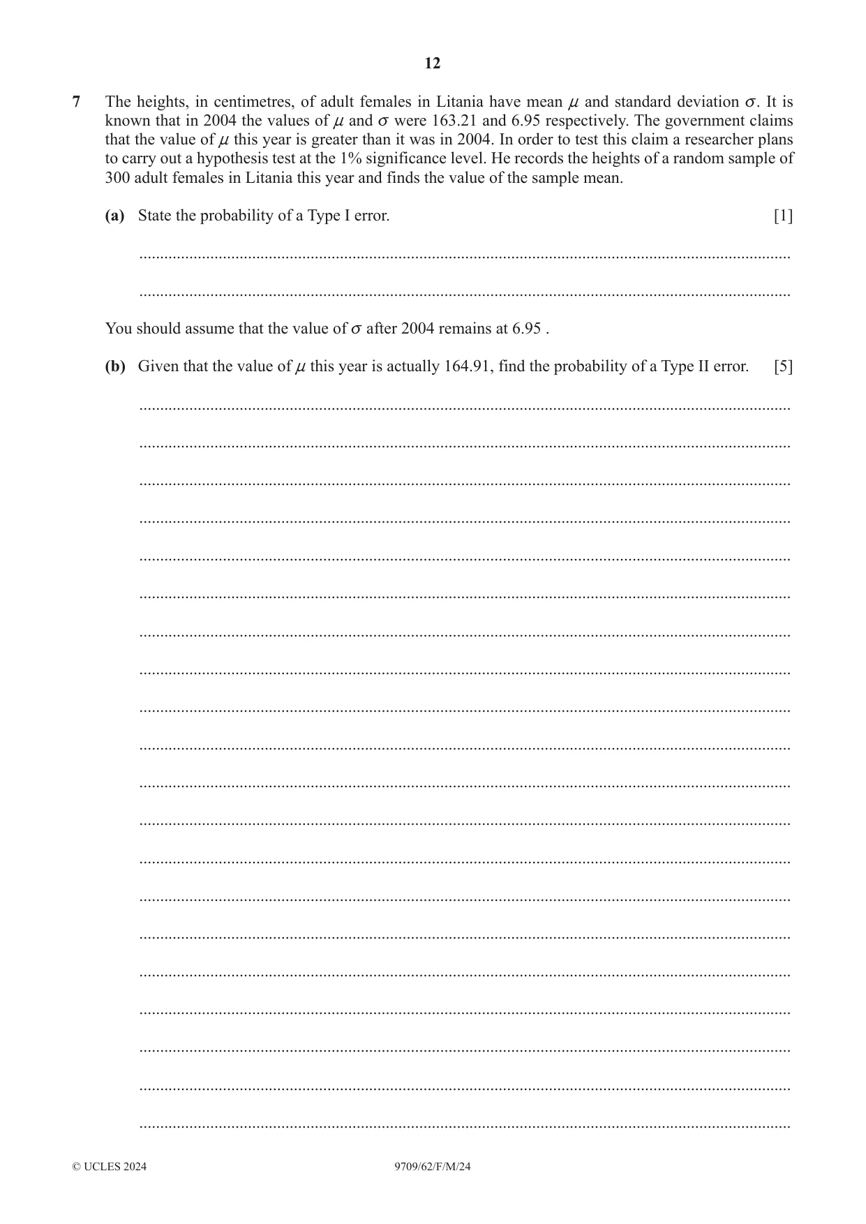 Cambridge A Level Mathematics 9709 2024 Feb/March Paper 6 · Variant 2 question paper, page 12 of 16