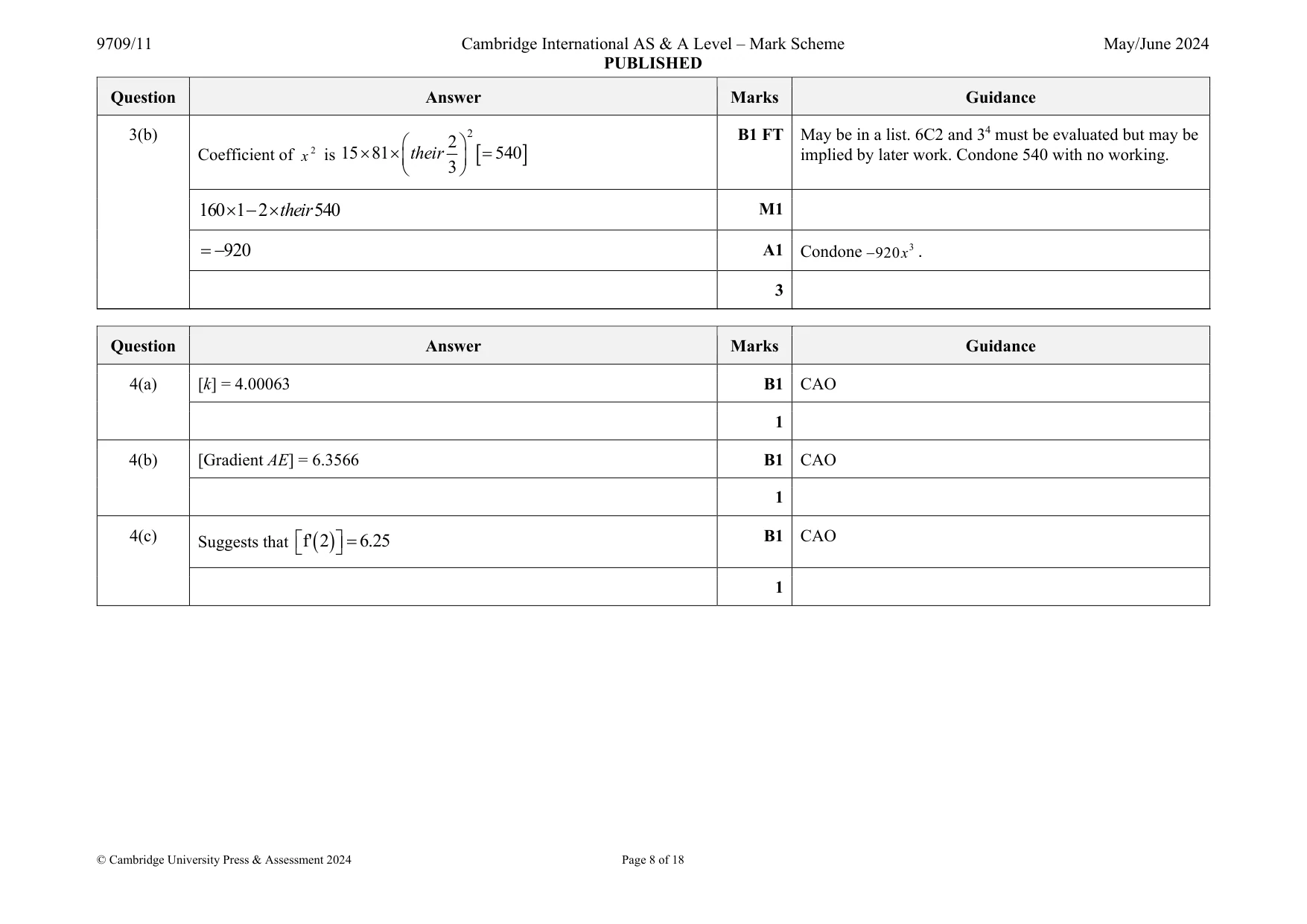Mark scheme, page 8 of 18
