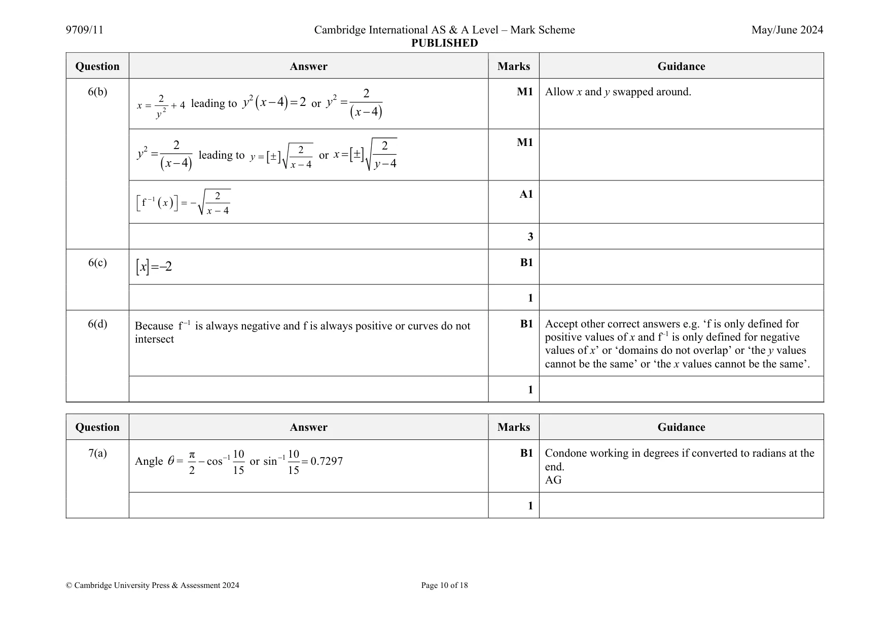 Mark scheme, page 10 of 18