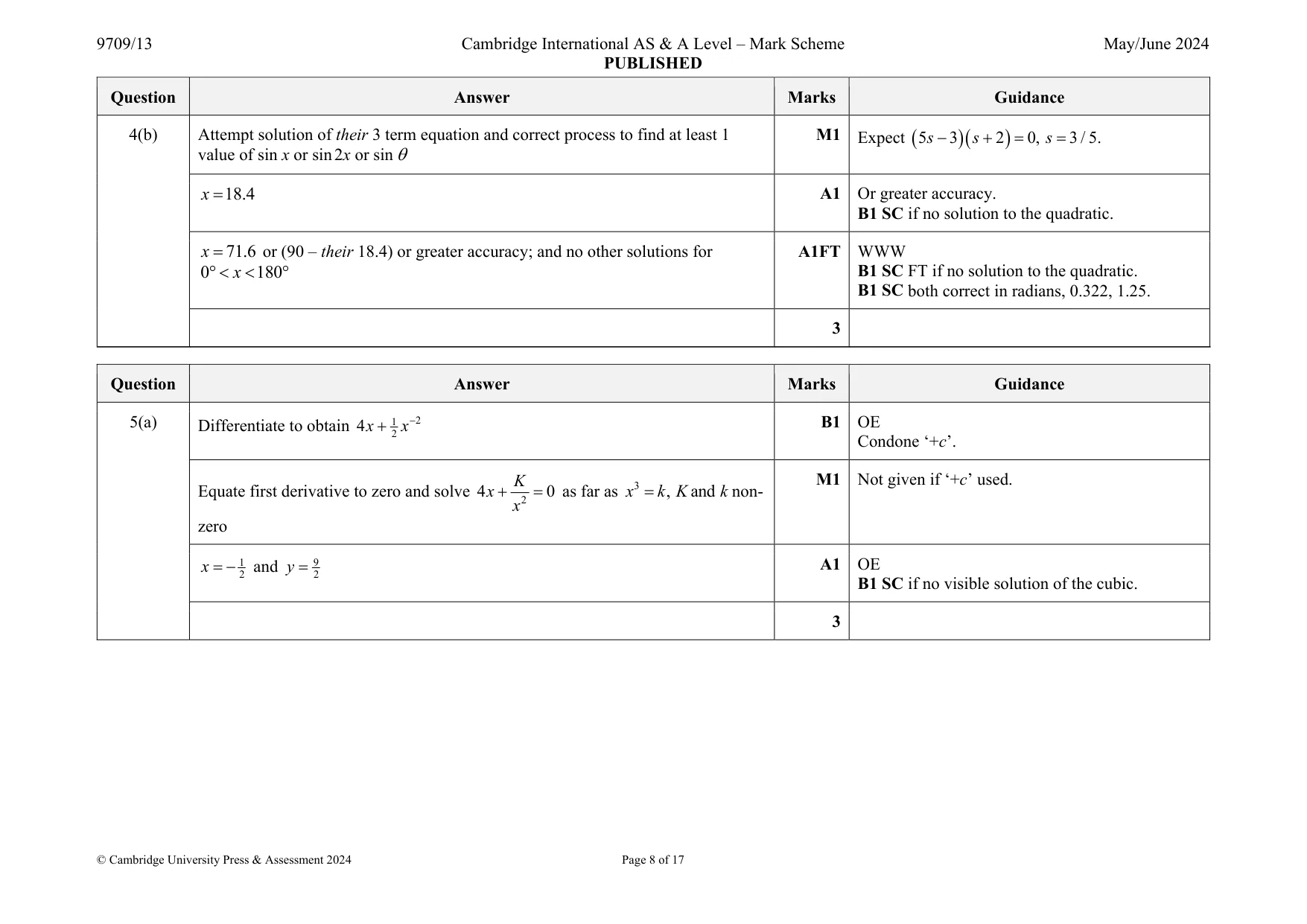 Mark scheme, page 8 of 17