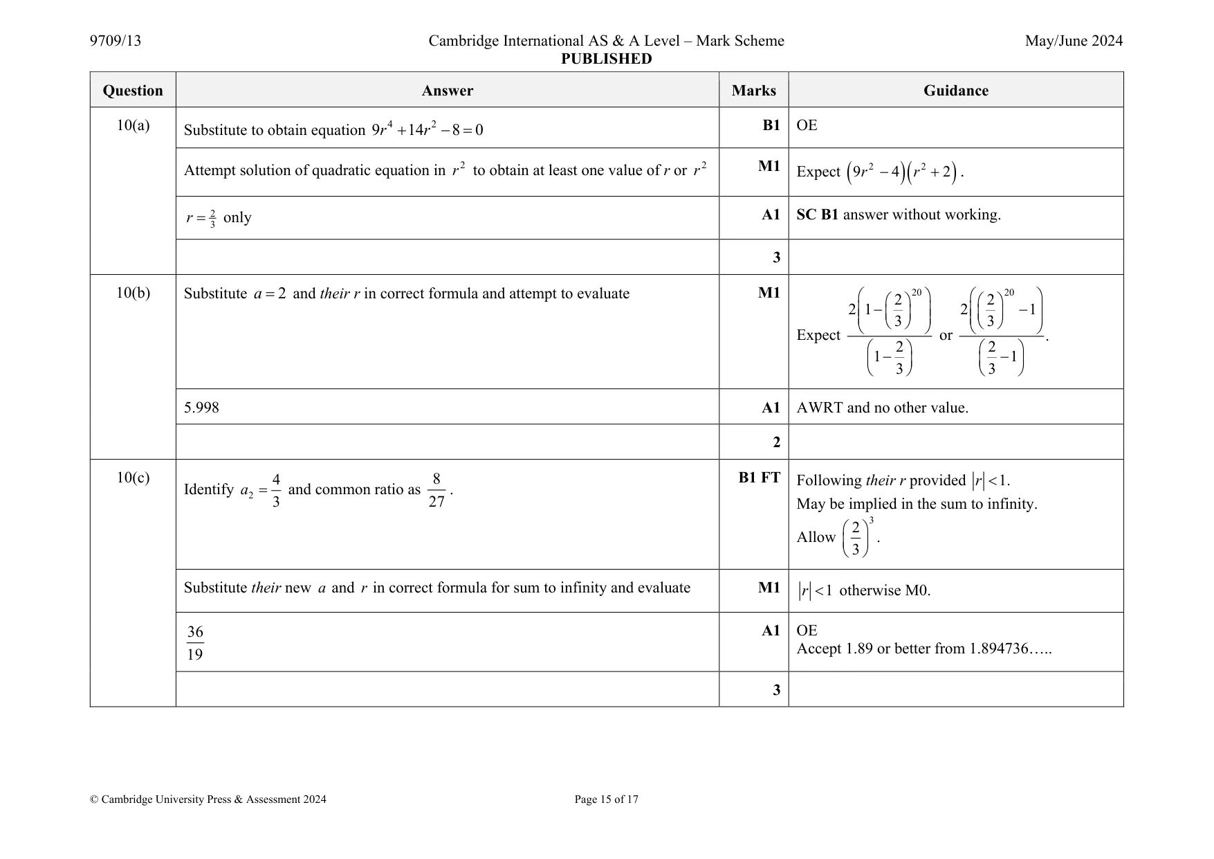 Mark scheme, page 15 of 17