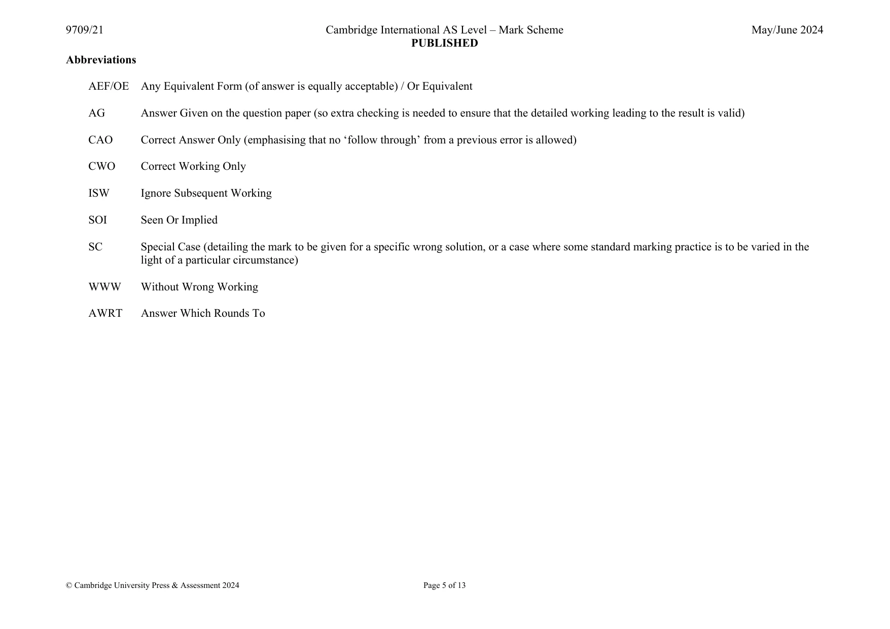 Mark scheme, page 5 of 13