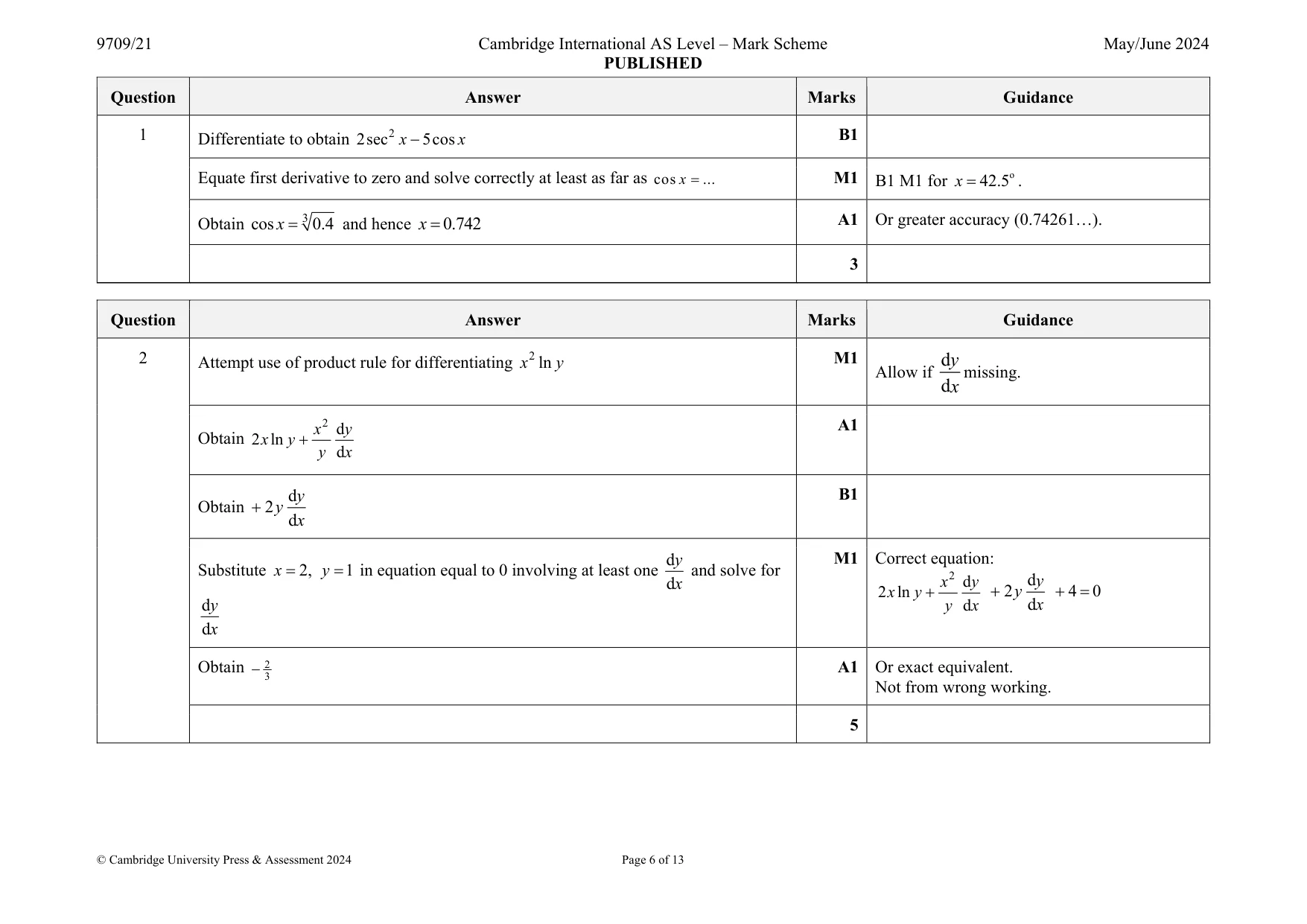 Mark scheme, page 6 of 13