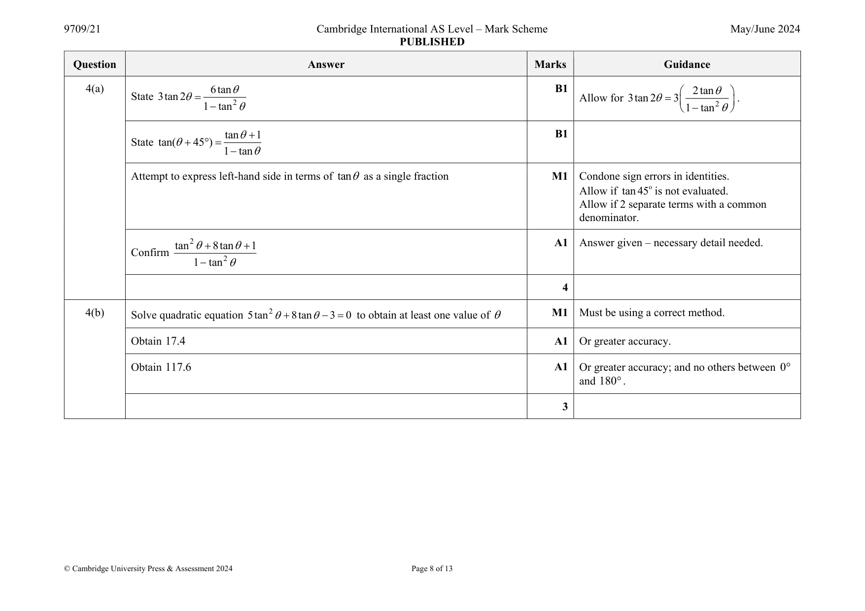 Mark scheme, page 8 of 13