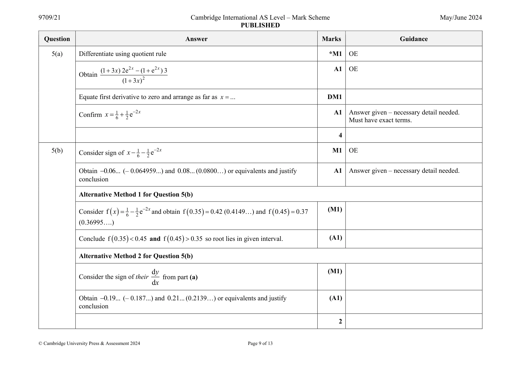 Mark scheme, page 9 of 13