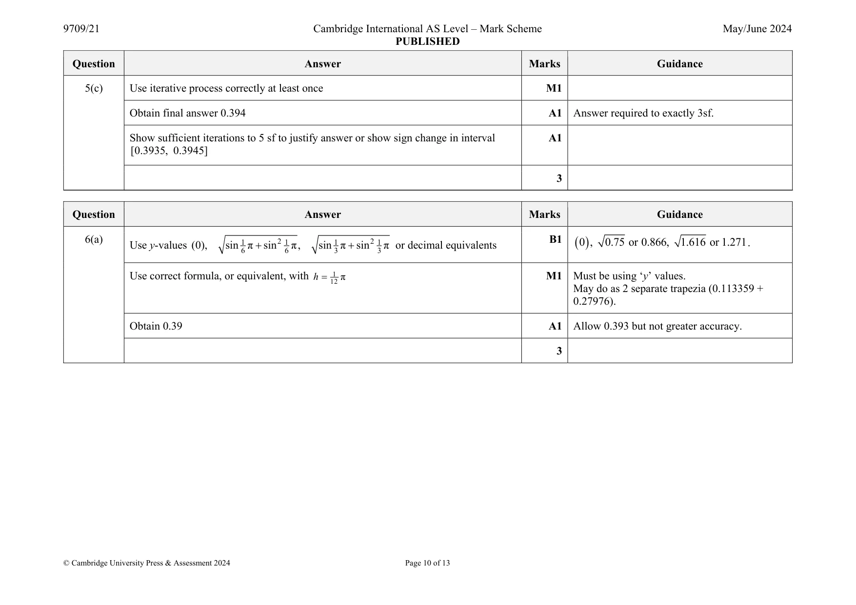 Mark scheme, page 10 of 13
