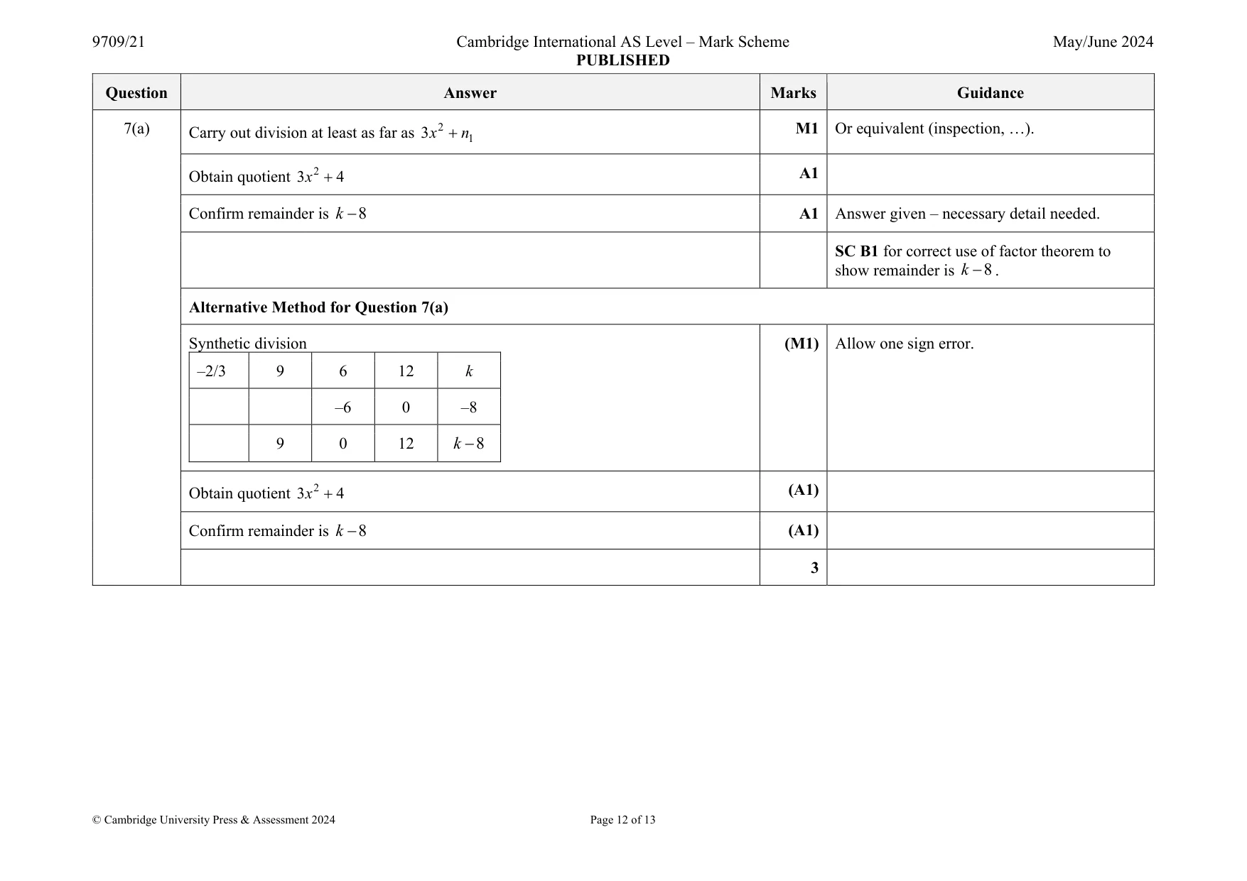 Mark scheme, page 12 of 13