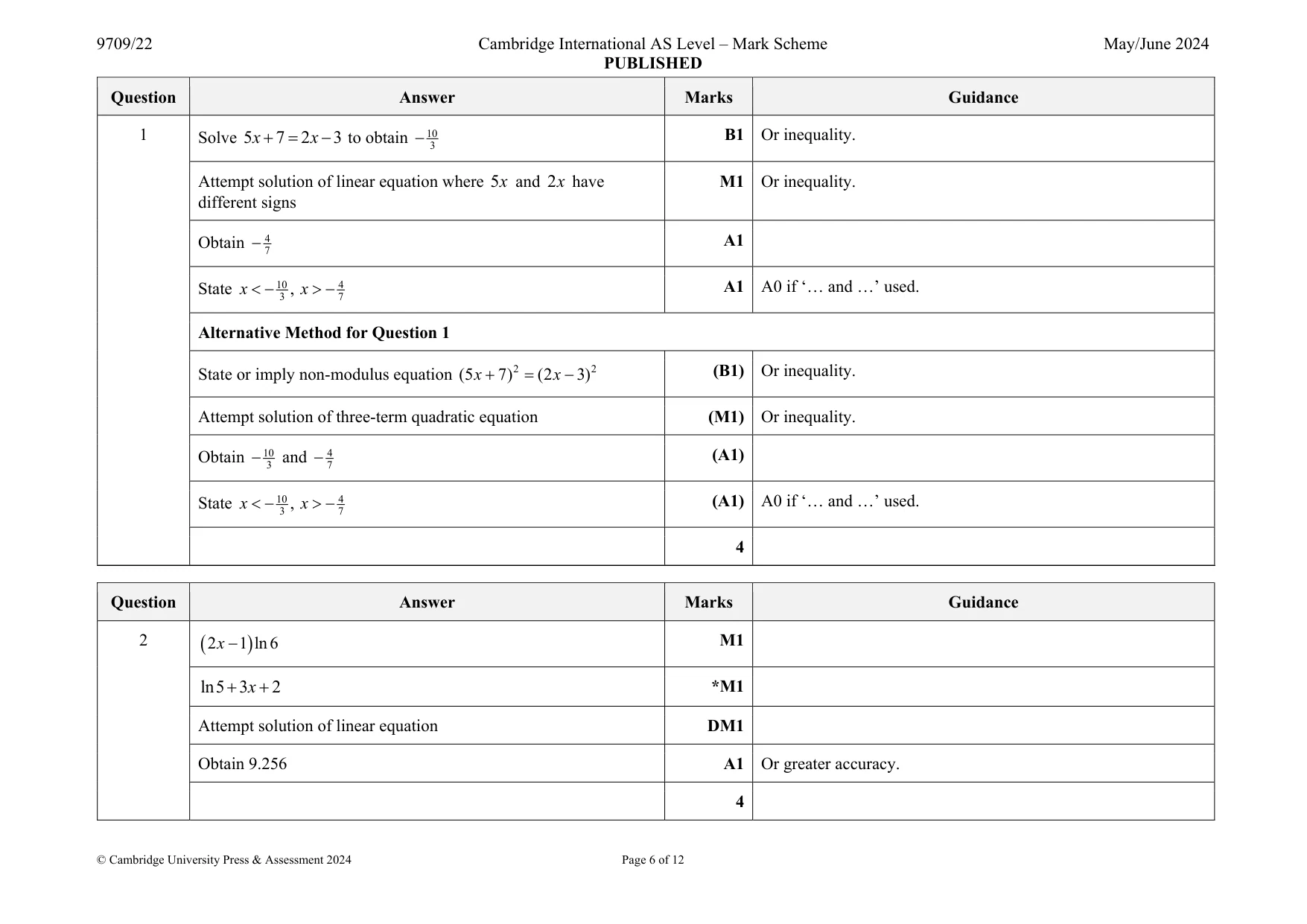 Mark scheme, page 6 of 12