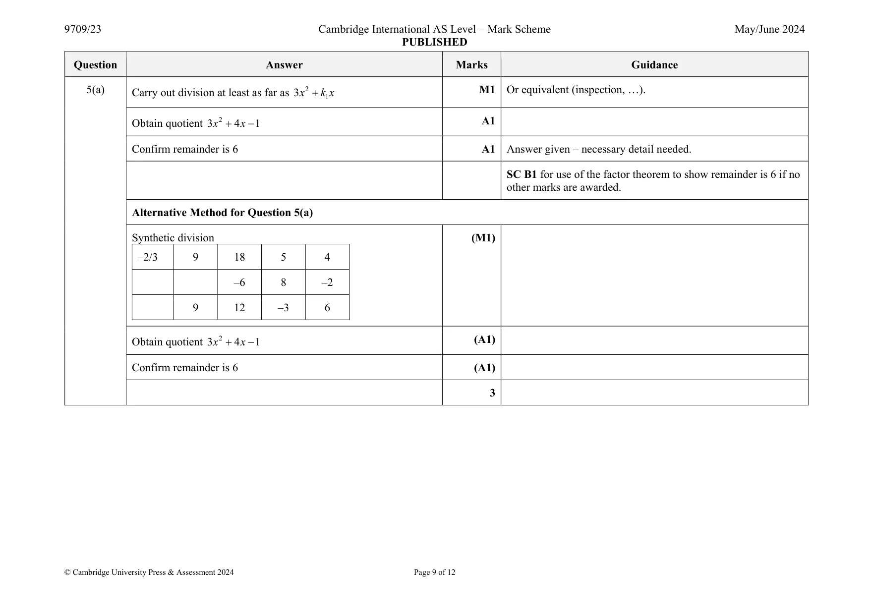 Mark scheme, page 9 of 12