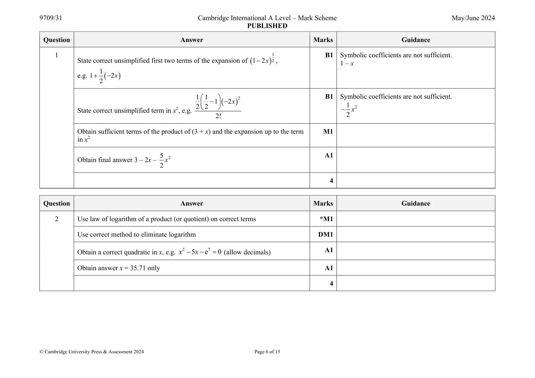 Mark scheme, page 6 of 15