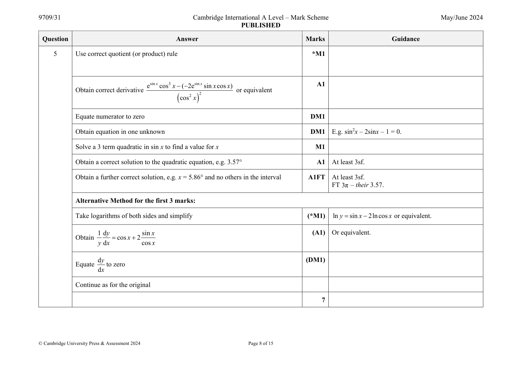 Mark scheme, page 8 of 15