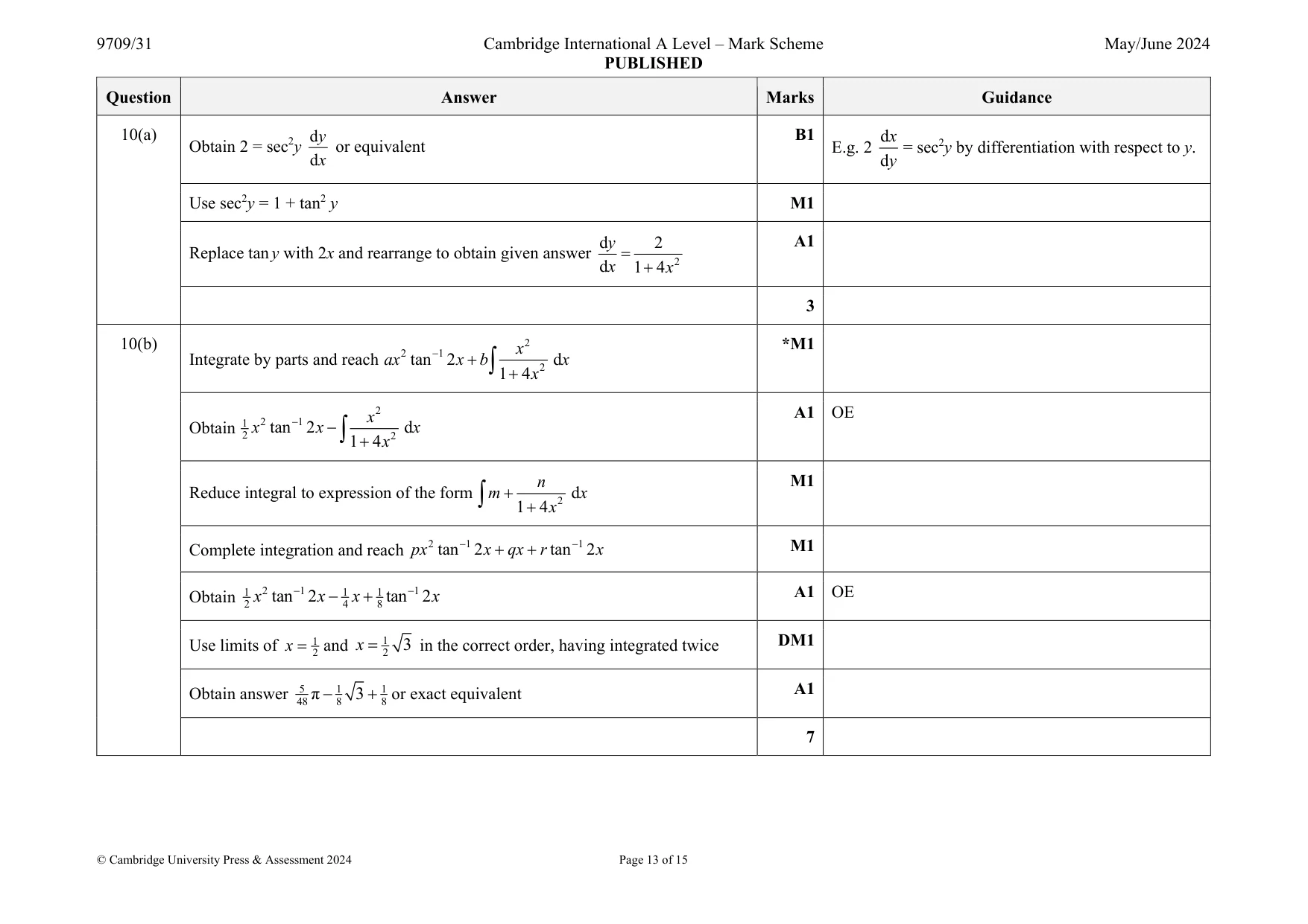 Mark scheme, page 13 of 15