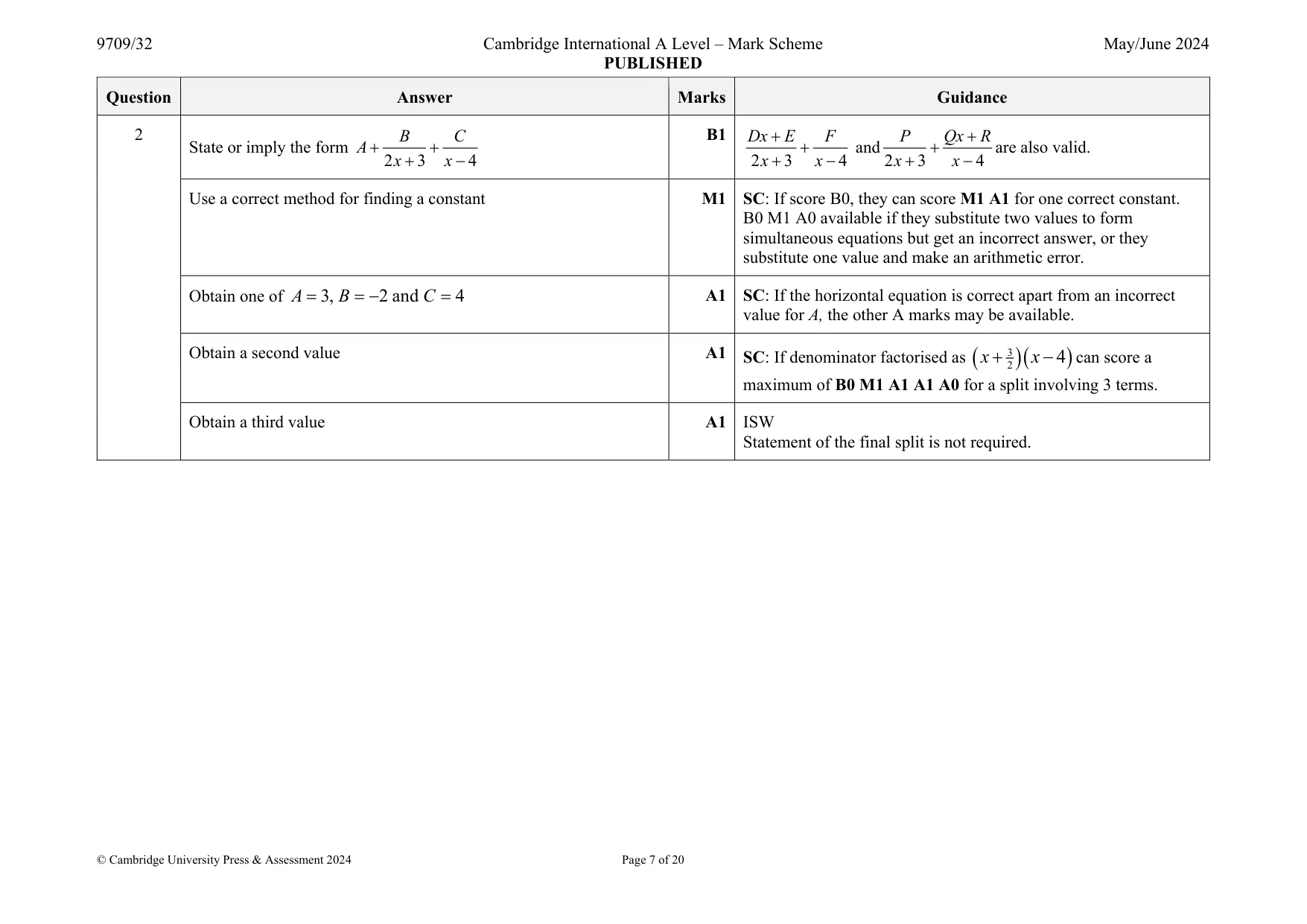 Mark scheme, page 7 of 20