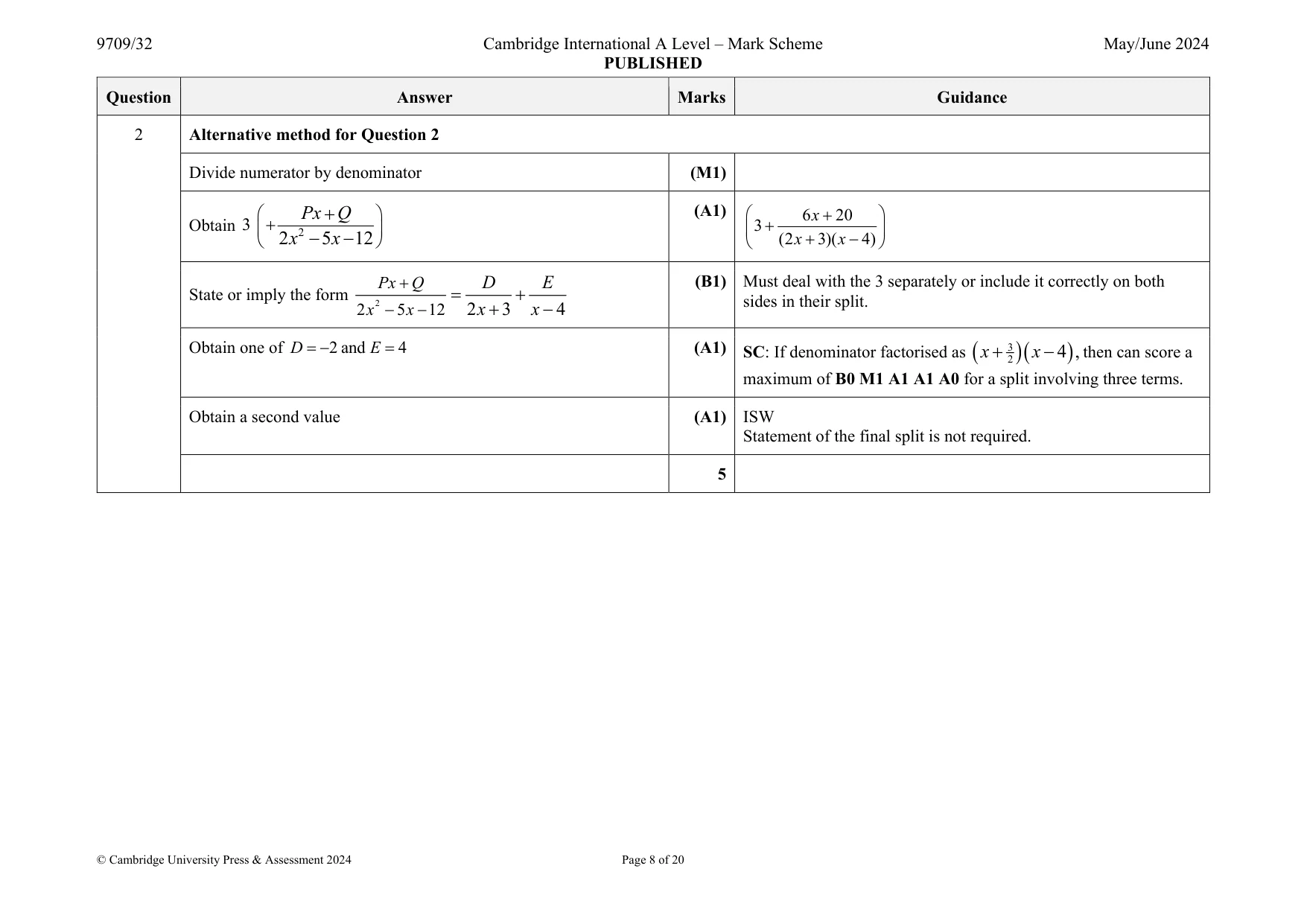 Mark scheme, page 8 of 20