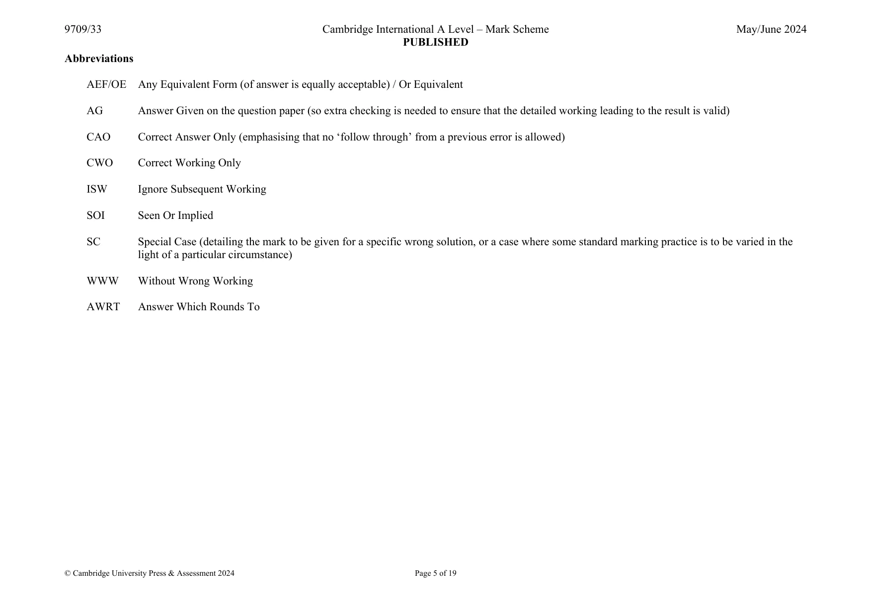 Mark scheme, page 5 of 19