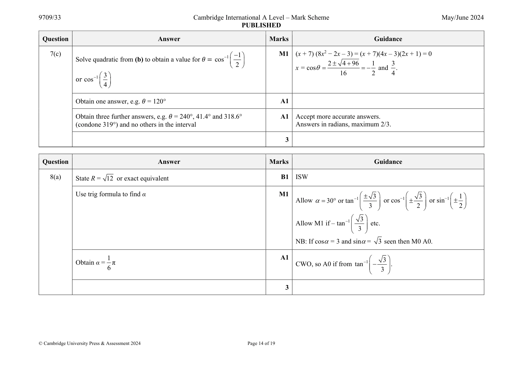 Mark scheme, page 14 of 19