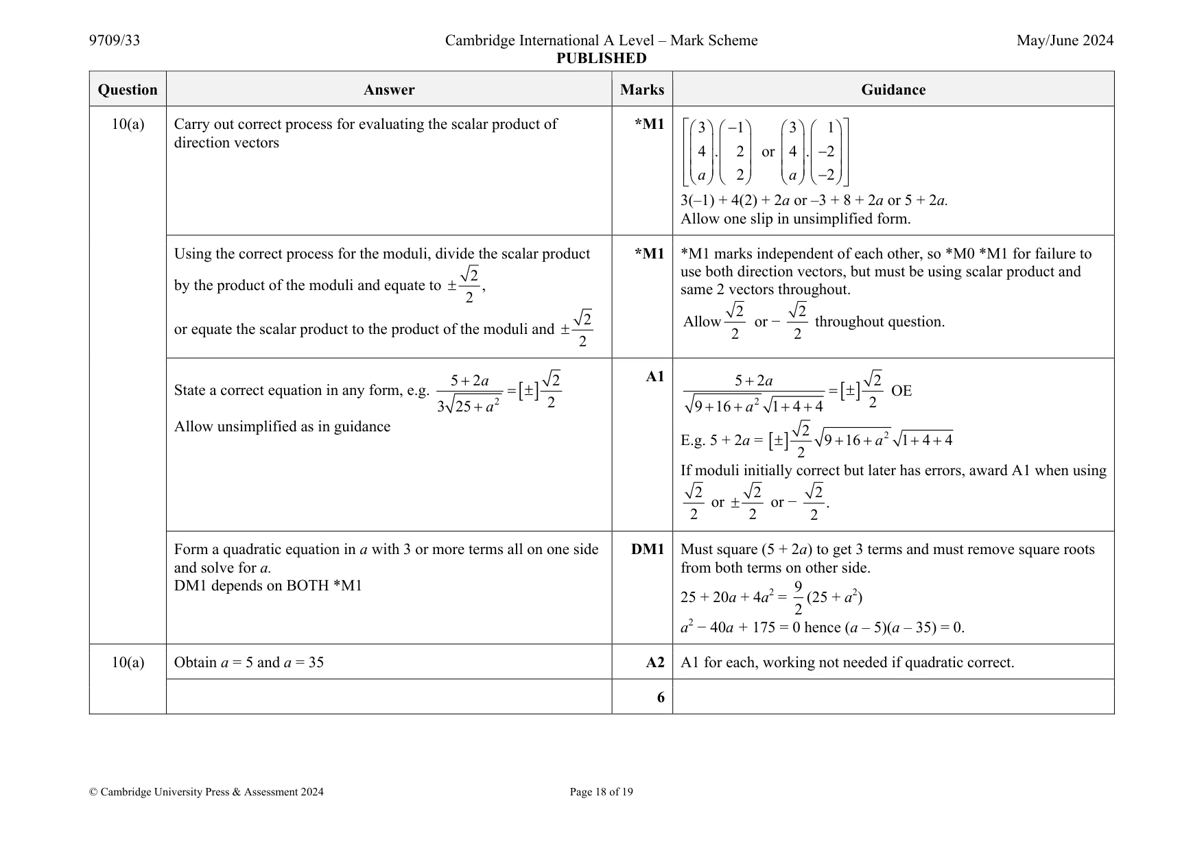 Mark scheme, page 18 of 19