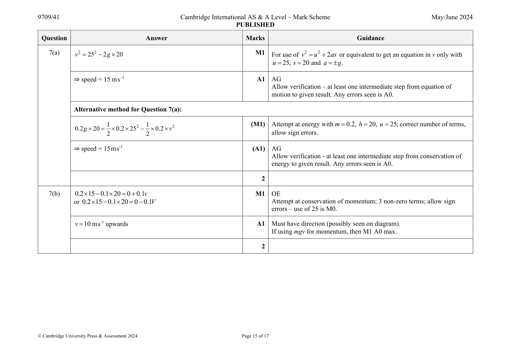 Mark scheme, page 15 of 17