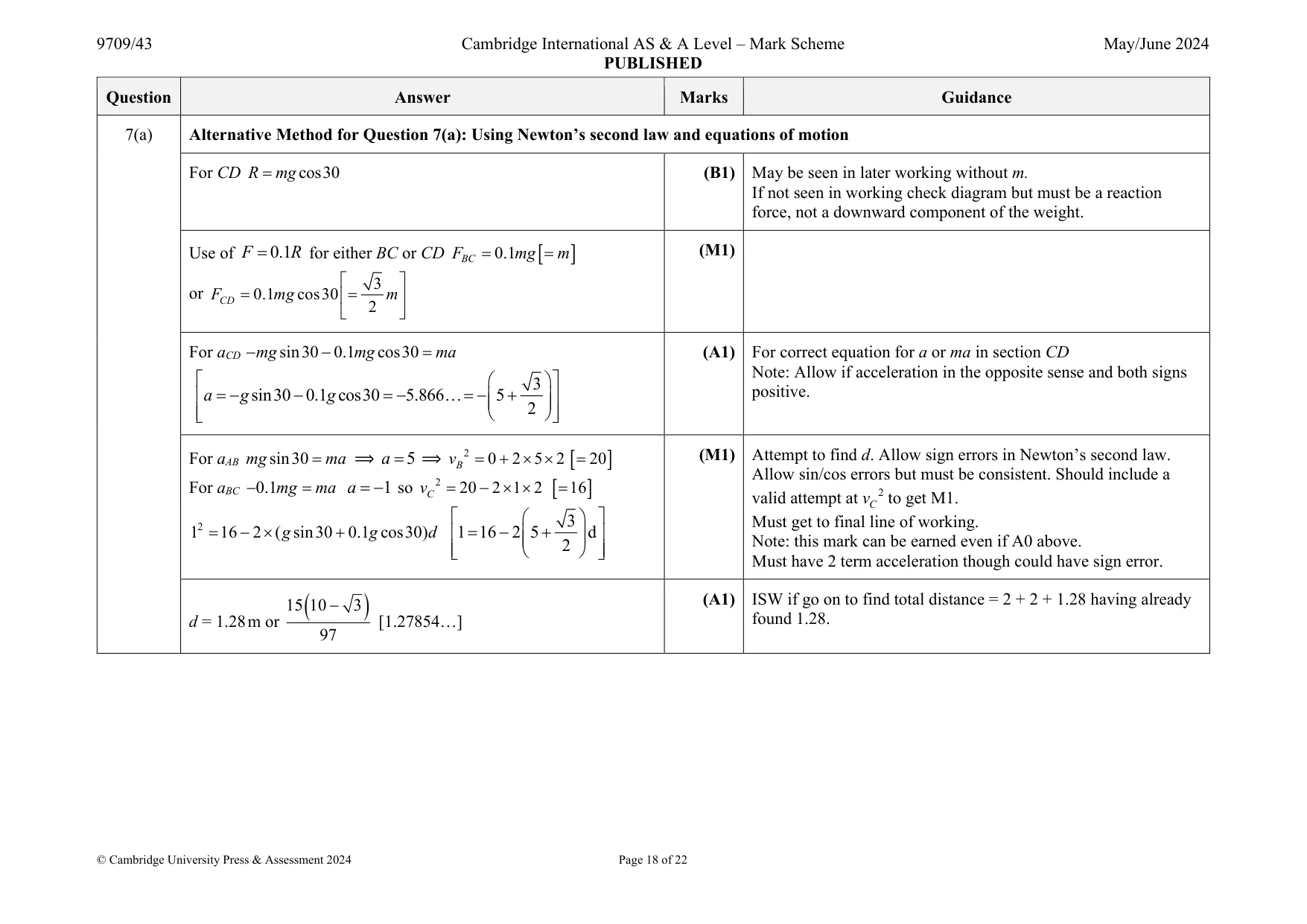 Mark scheme, page 18 of 22