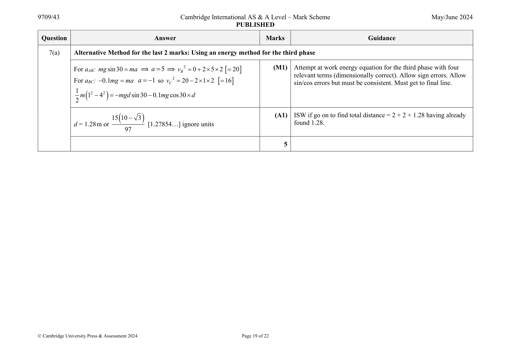 Mark scheme, page 19 of 22