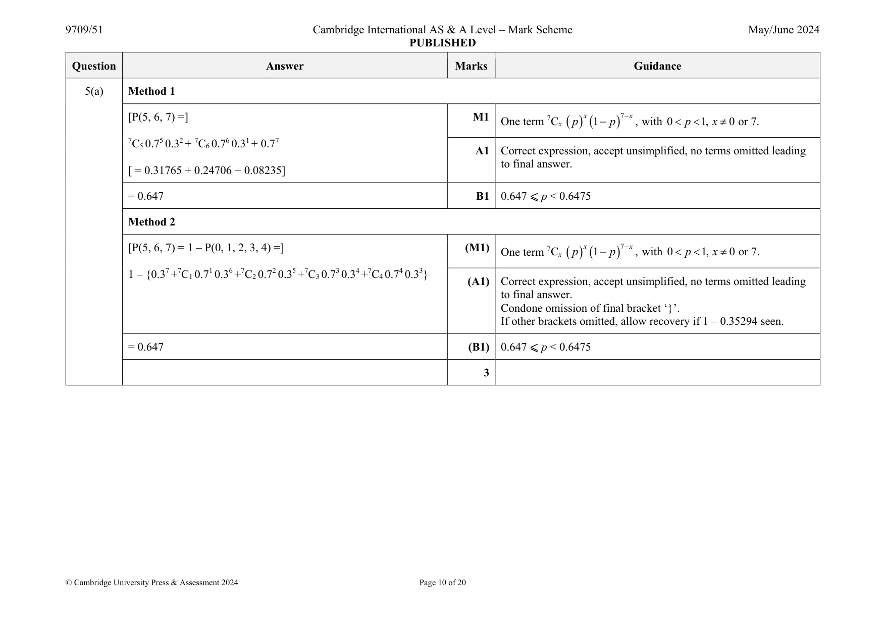 Mark scheme, page 10 of 20
