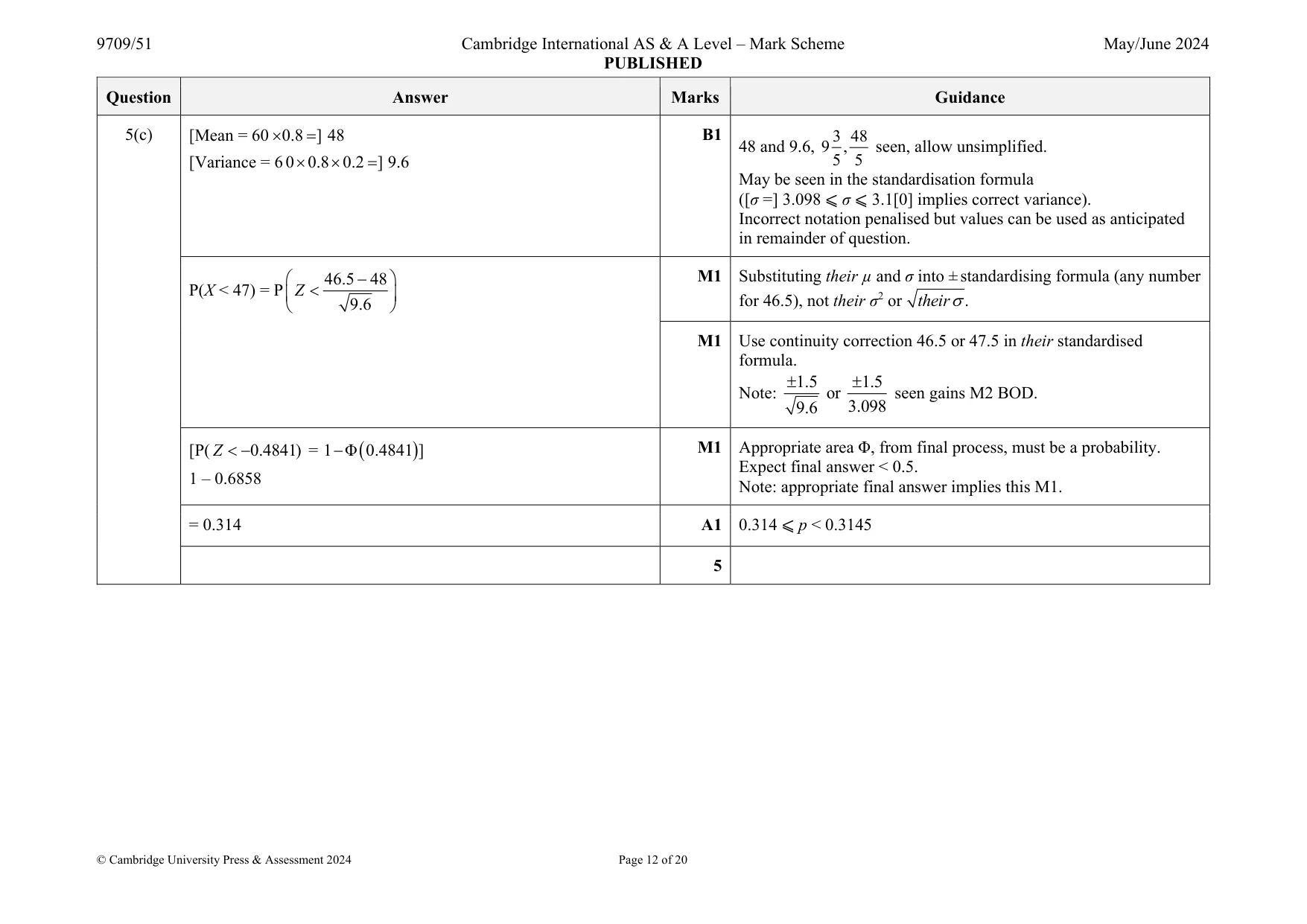 Mark scheme, page 12 of 20