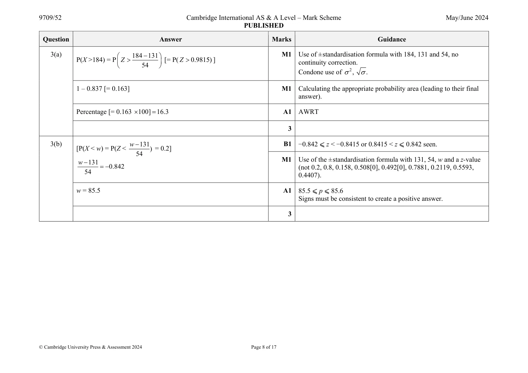 Mark scheme, page 8 of 17