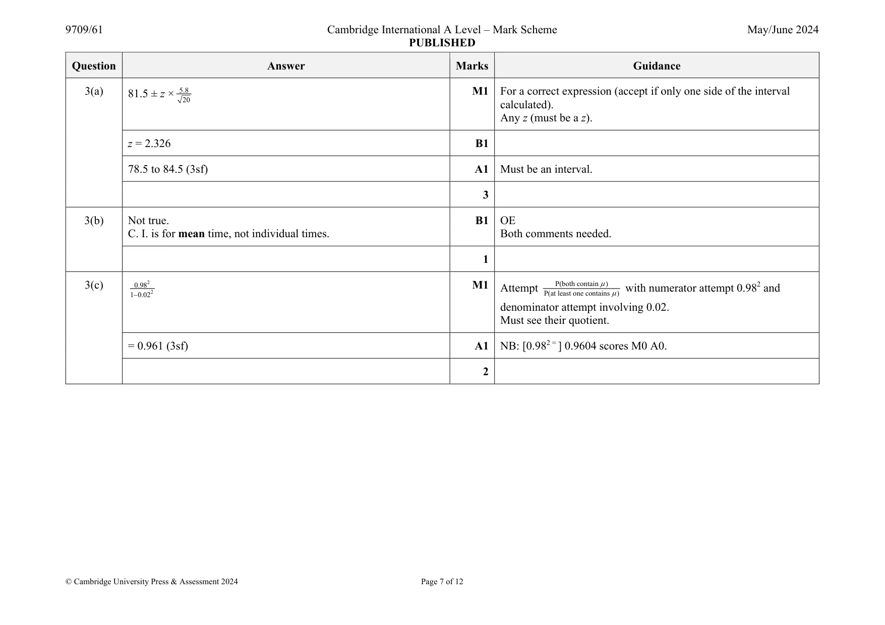 Mark scheme, page 7 of 12