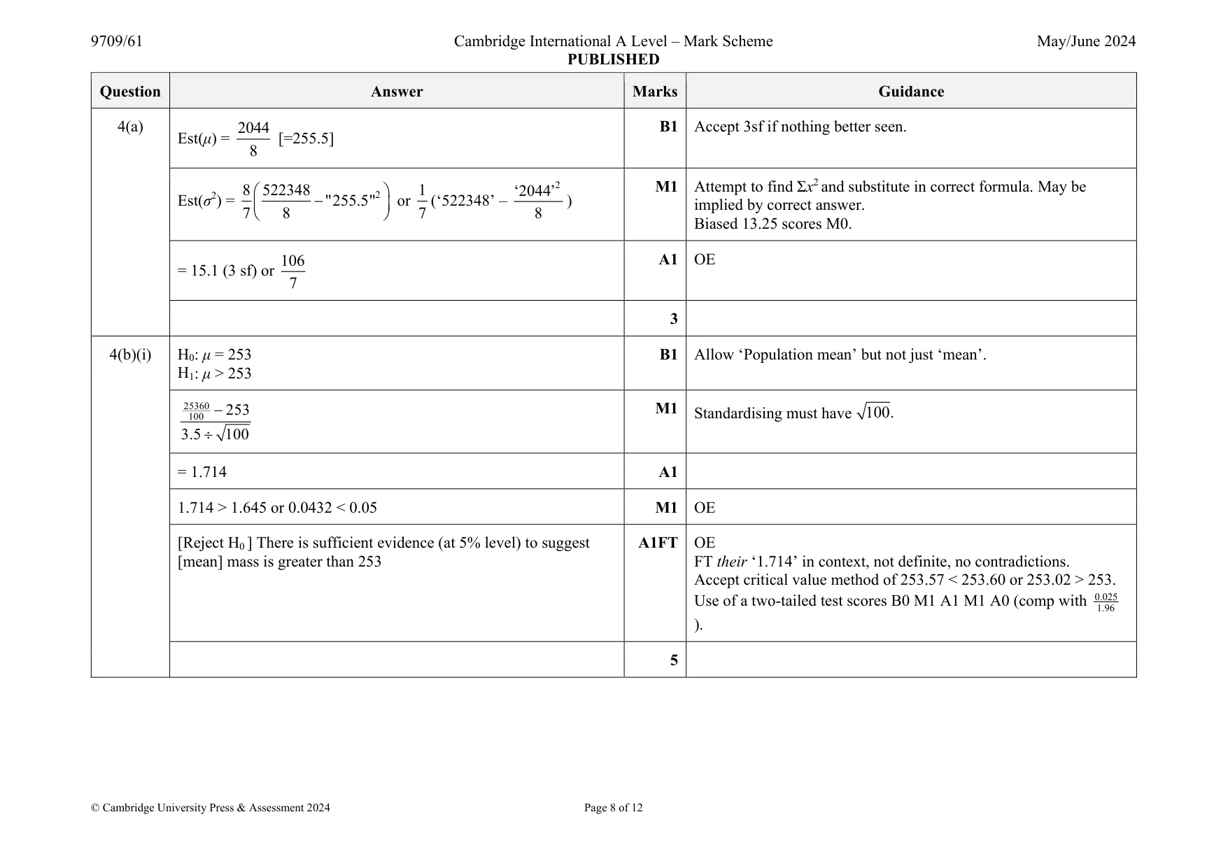Mark scheme, page 8 of 12